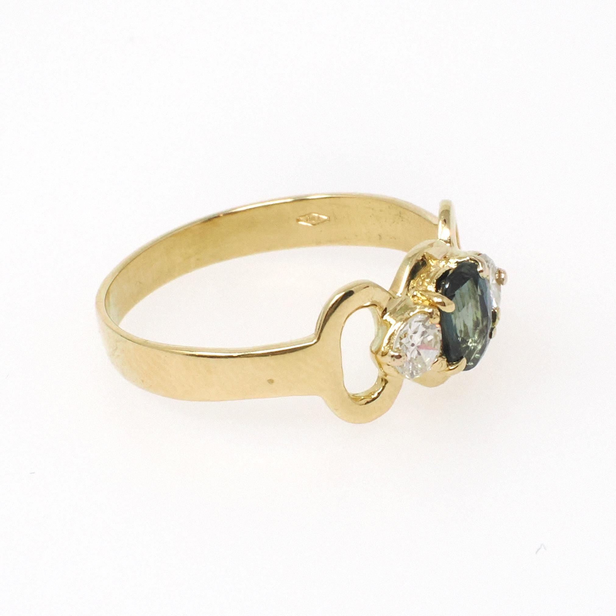 Sapphire & Diamond Ring - Modern Era 18k Yellow Gold Natural Blue Corundum Three Stone Engagement - Estate Size 6 3/4 Fine Bridal Jewelry