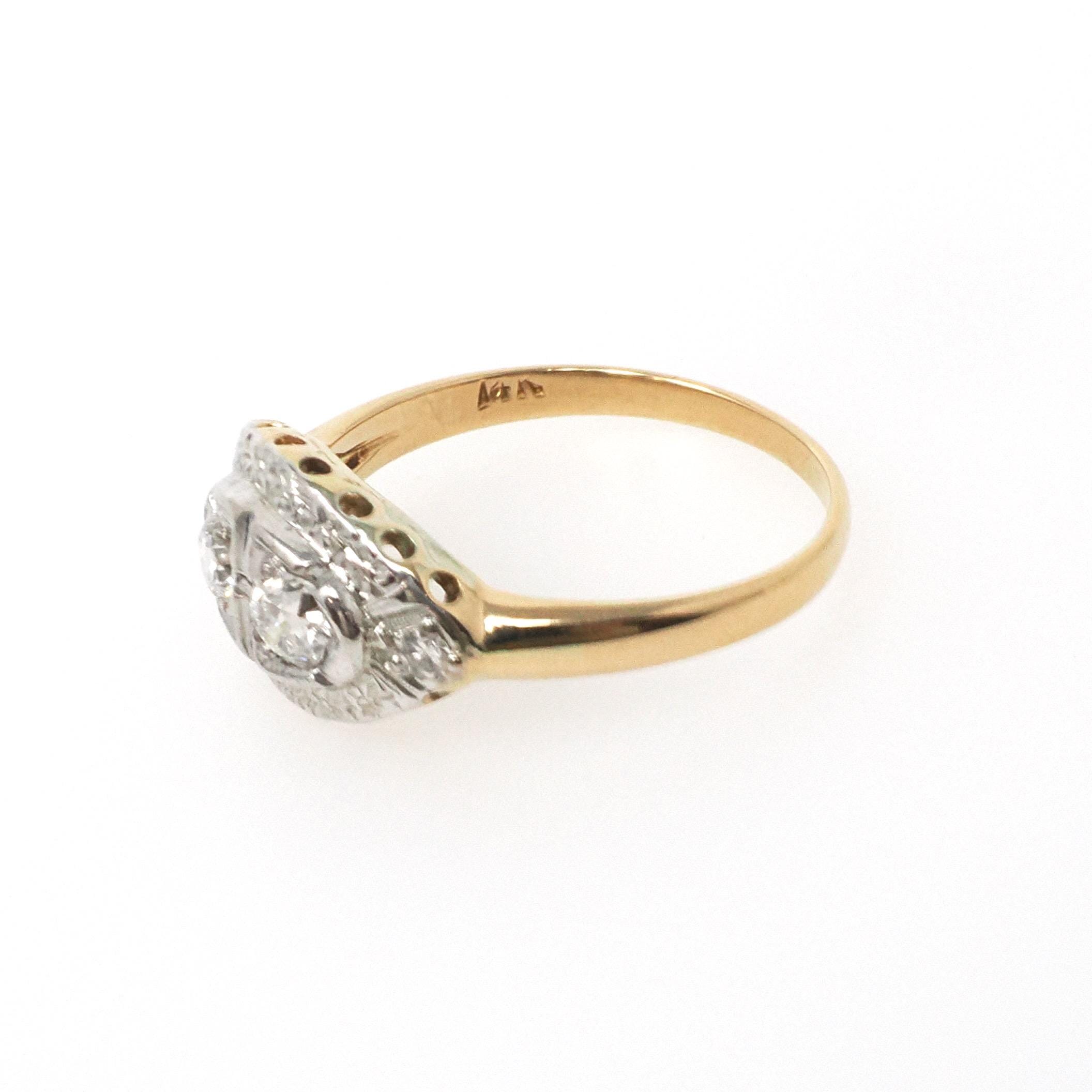 Mid Century Princess Ring - Vintage 14k Yellow & White Gold .37 CTW Diamonds - Circa 1950s Size 7 Sweetheart April Birthstone Fine Jewelry