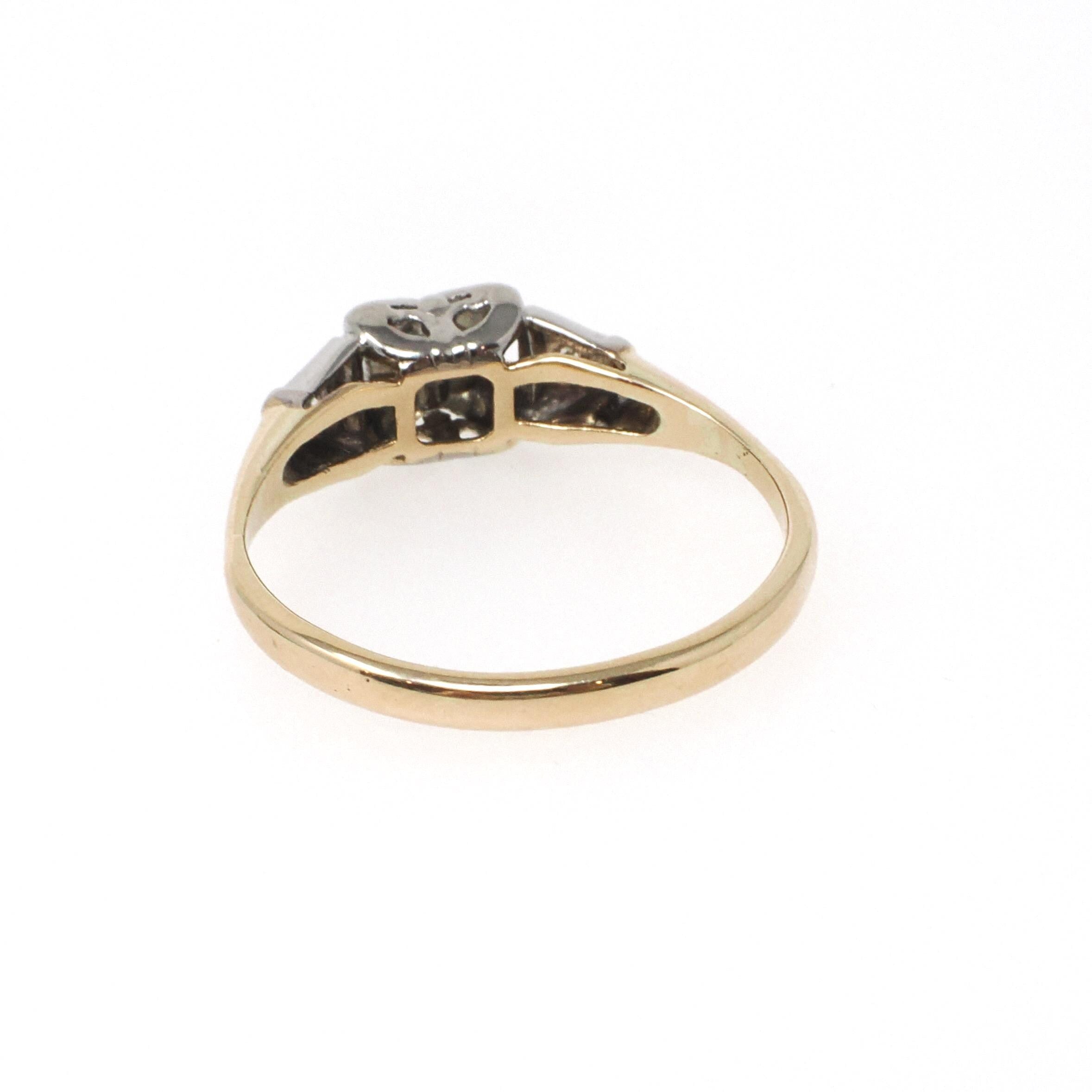 Vintage Diamond Ring - Mid Century Era 10k Yellow & White Gold .05 CTW Engagement - Circa 1950s Size 6 3/4 Dainty Fine Bridal Jewelry