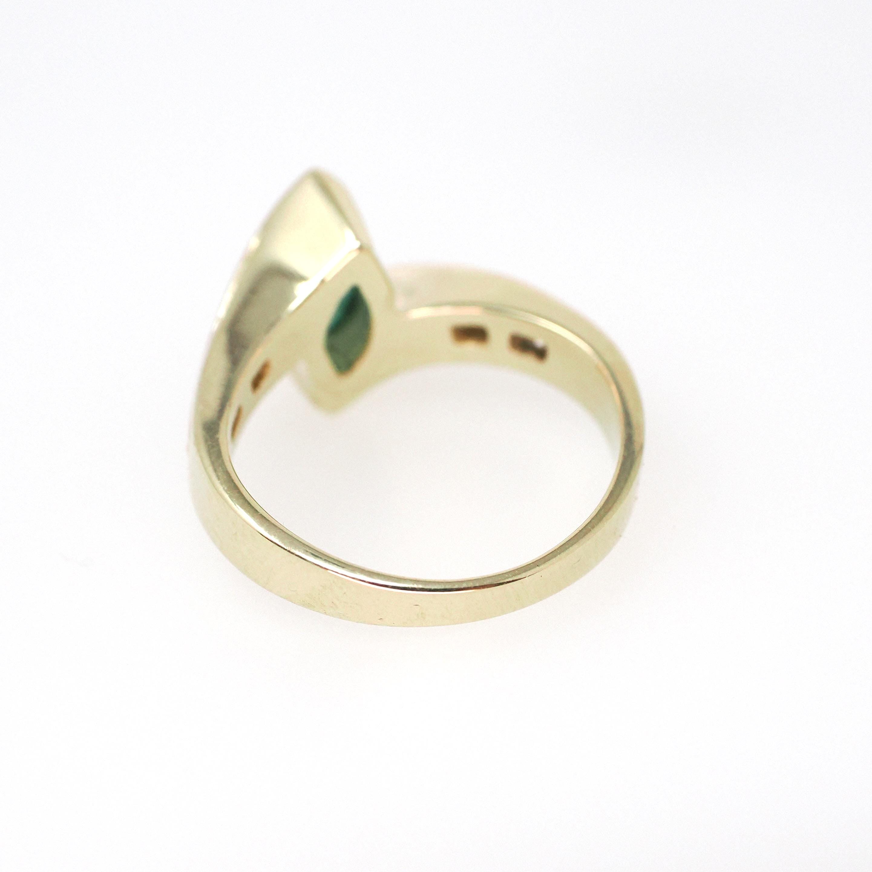 Emerald Engagement Ring - Contemporary 14k Yellow Gold Navette Natural Green Marquise Gemstone Bypass - Size 5.5 May Birthstone Fine Jewelry