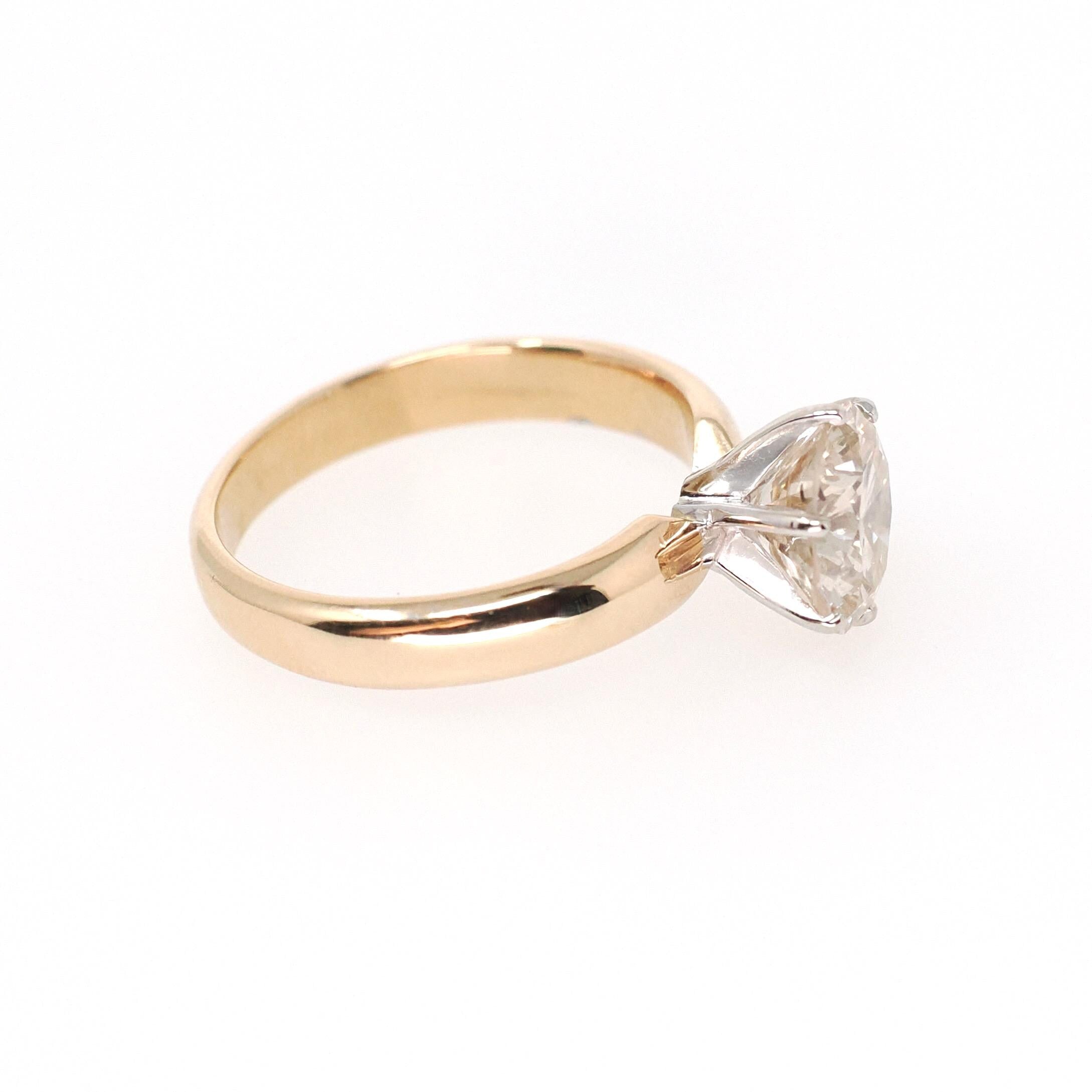 Diamond Engagement Ring - Estate 14k Yellow White Gold Round Brilliant 2.45 CT Solitaire - Contemporary Size 8 Bridal Statement Fine Jewelry