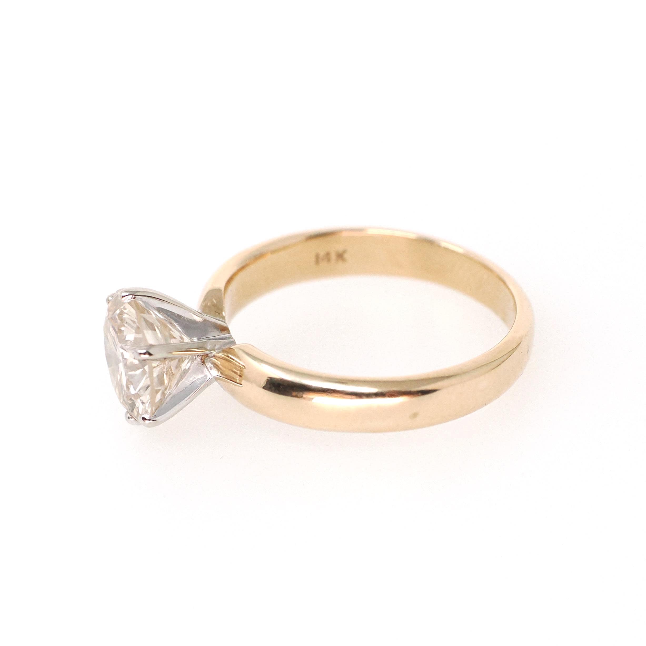 Diamond Engagement Ring - Estate 14k Yellow White Gold Round Brilliant 2.45 CT Solitaire - Contemporary Size 8 Bridal Statement Fine Jewelry