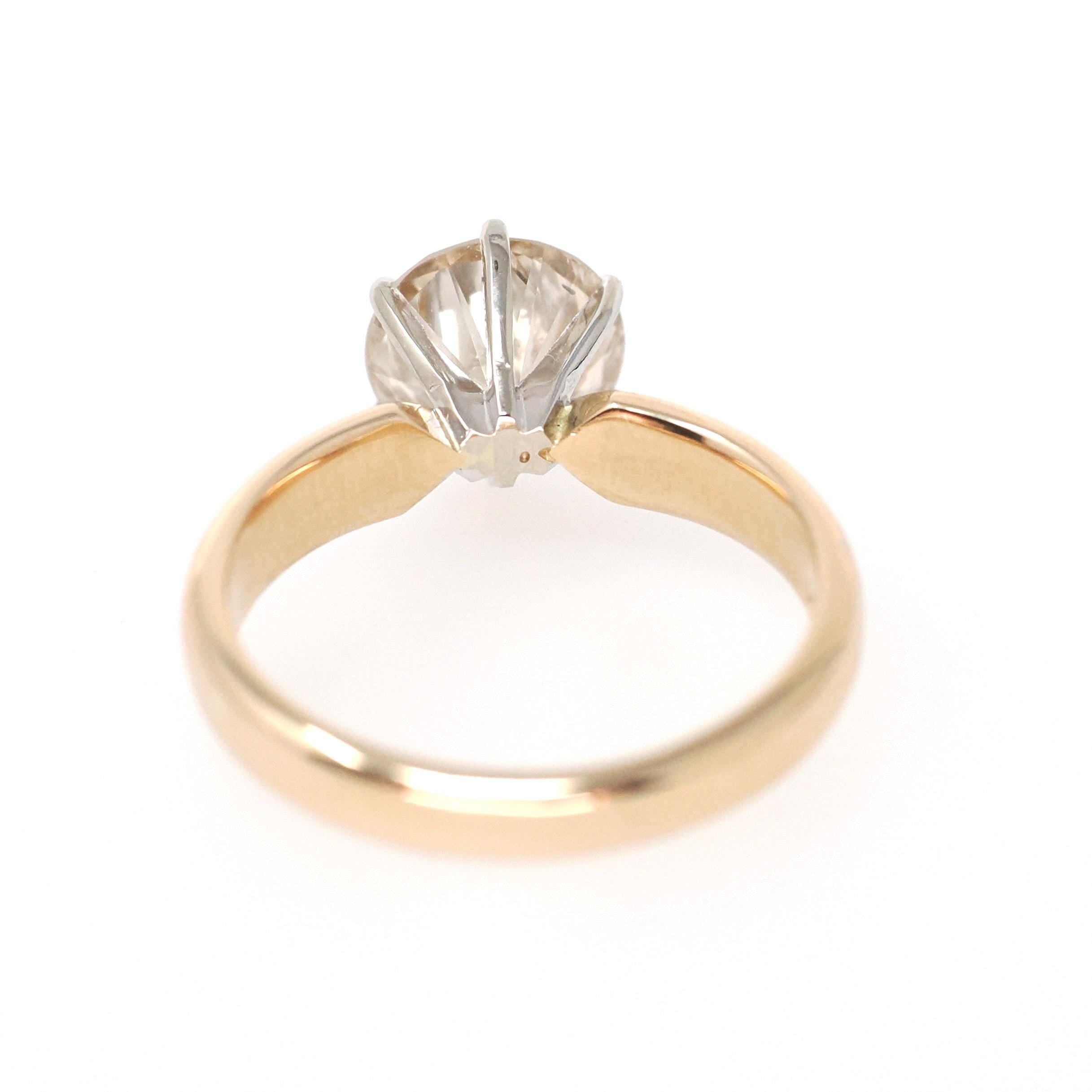 Diamond Engagement Ring - Estate 14k Yellow White Gold Round Brilliant 2.45 CT Solitaire - Contemporary Size 8 Bridal Statement Fine Jewelry