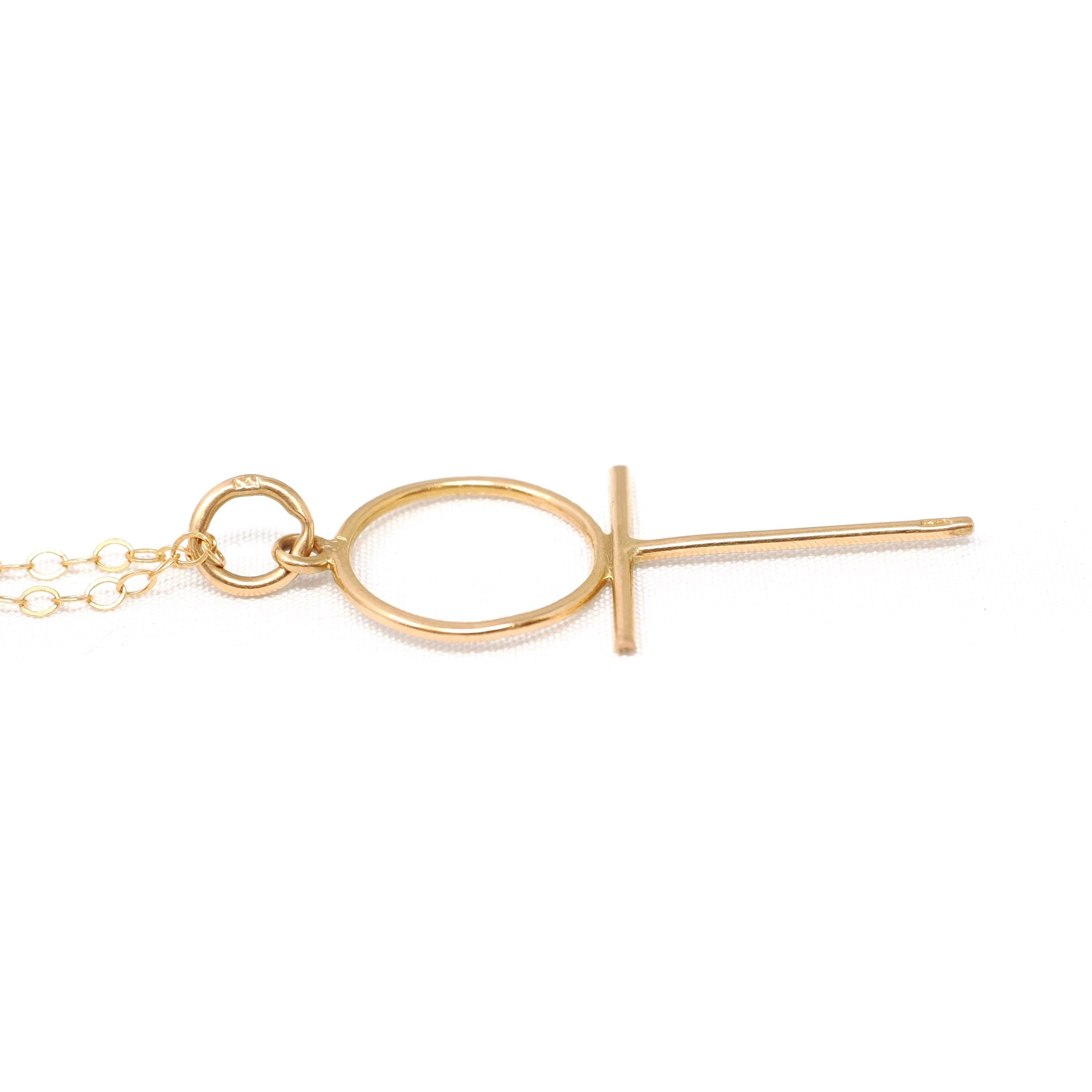 Dainty Ankh Necklace - Contemporary 18k Yellow Gold Wire Egyptian Revival Symbol Charm - Circa 1990s Statement Fine Feminist Venus Jewelry