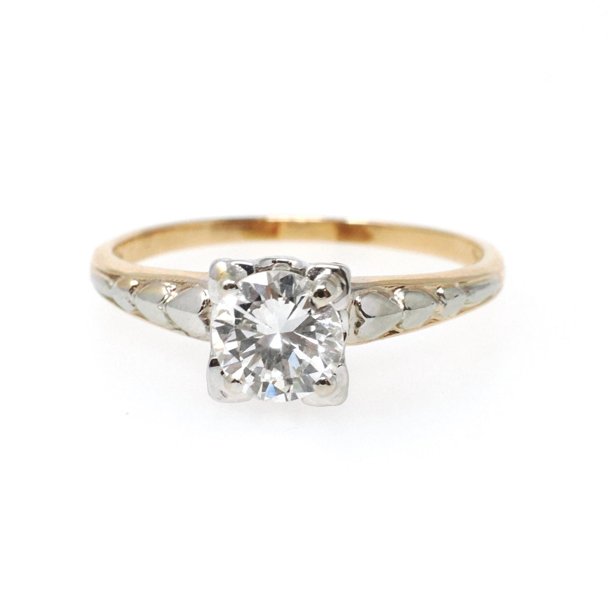 Vintage Diamond Ring - Mid Century 14k Yellow & White Gold .83 CT Natural Round Solitaire - Circa 1950s Size 8 1/2 Fine Engagement Jewelry