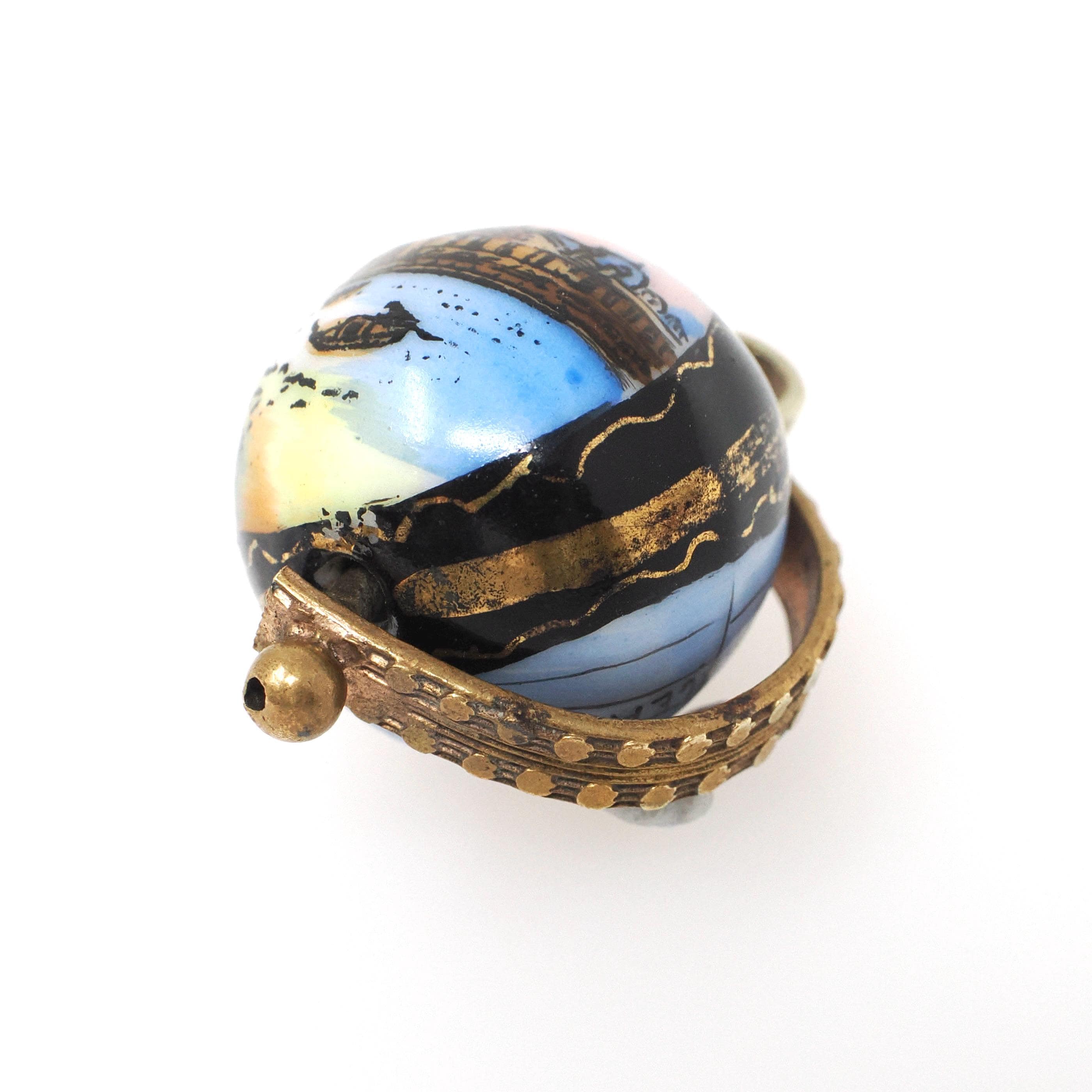 Antique Globe Charm - Victorian Brass Costume Painted Globe Spinner Charm Pendant - Circa 1893 Chicago World's Fair Souvenir Travel Jewelry