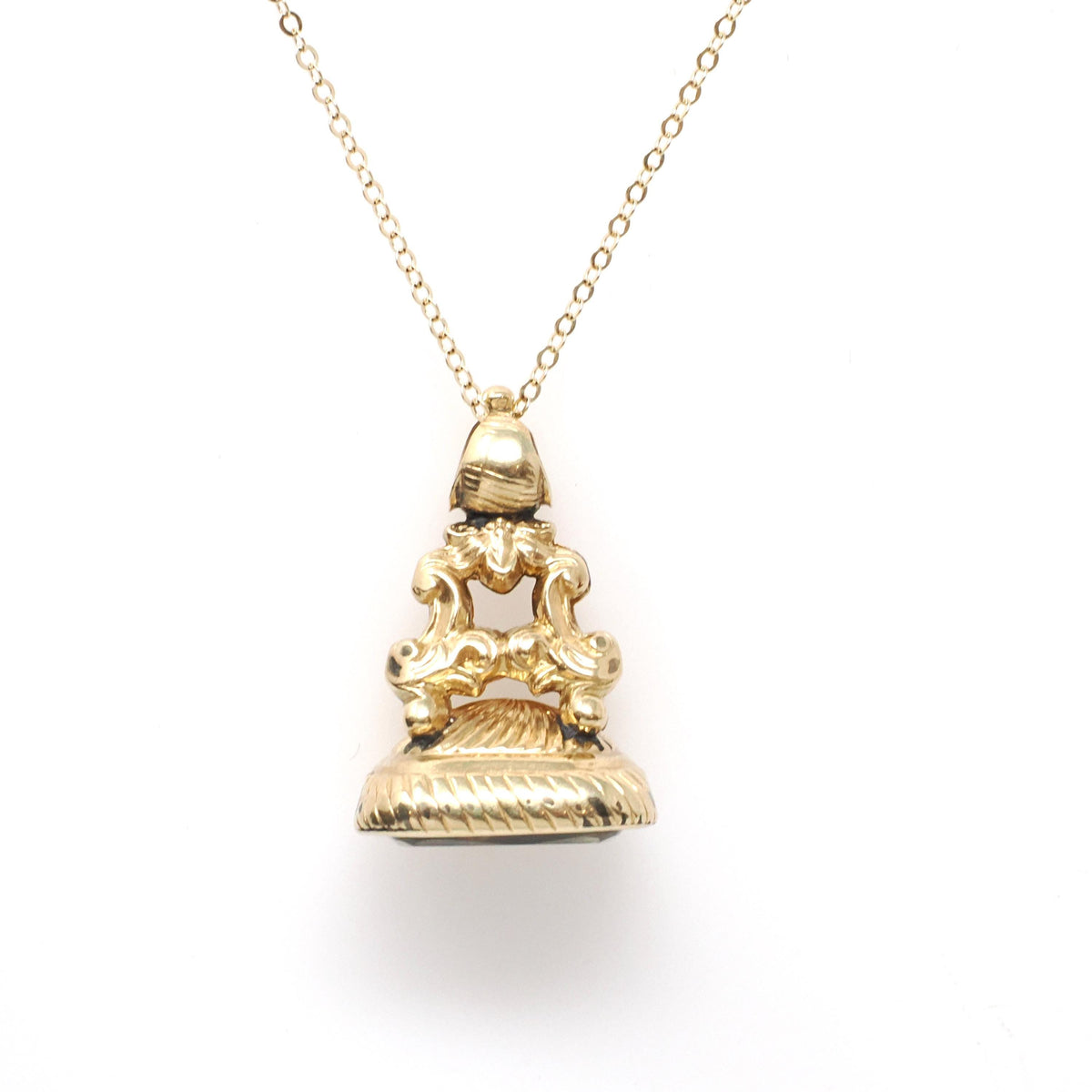 Antique Citrine Fob Necklace - Victorian Gold Filled Ornate Repousse Style Charm - Vintage Circa 1880s Era Pocket Watch Fashion Accessory