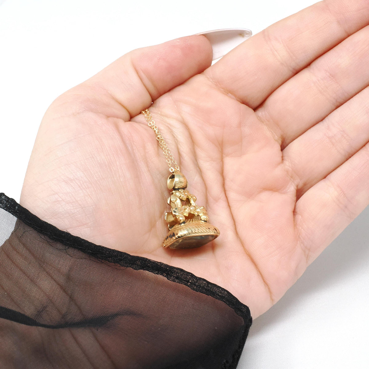 Antique Citrine Fob Necklace - Victorian Gold Filled Ornate Repousse Style Charm - Vintage Circa 1880s Era Pocket Watch Fashion Accessory
