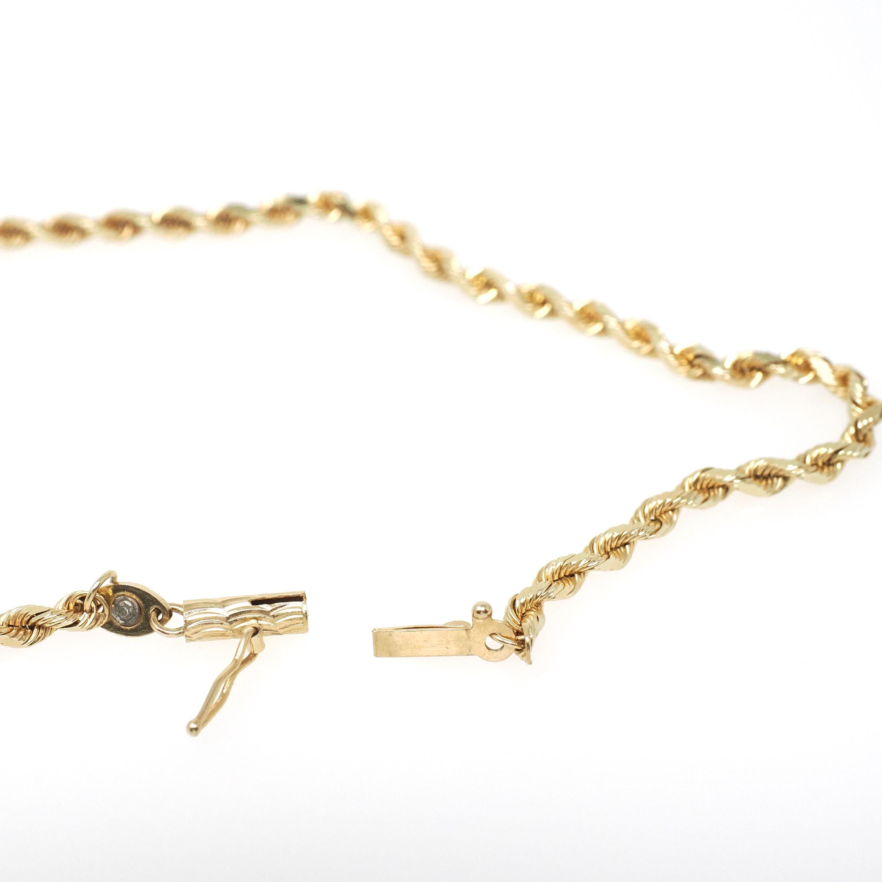Vintage Rope Chain - Retro Era 14k Yellow Gold 2.6 MM Diamond Cut Machined Necklace - Circa 1980s Era Unisex 24 Inch Layering Fine Jewelry