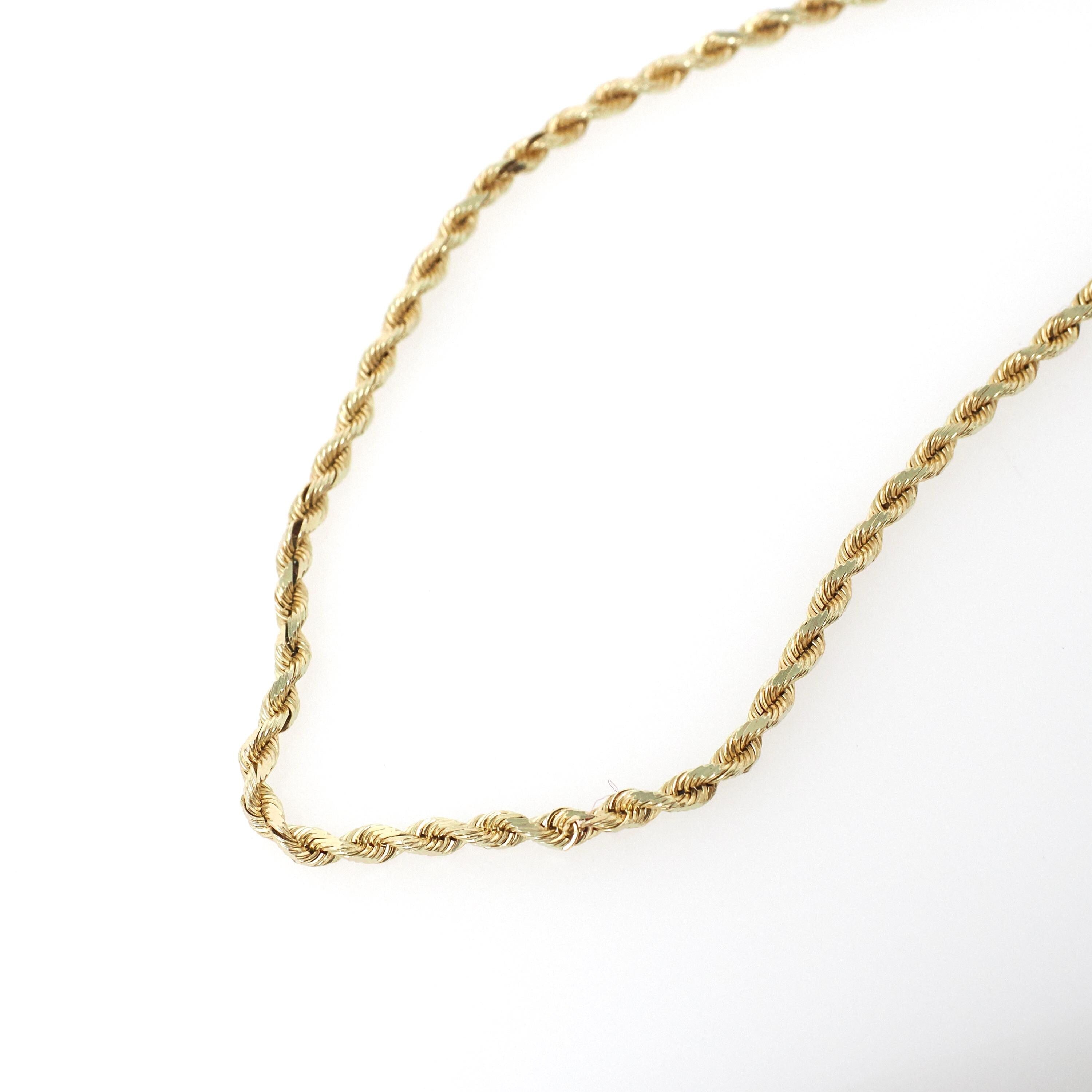 Vintage Rope Chain - Retro Era 14k Yellow Gold 2.6 MM Diamond Cut Machined Necklace - Circa 1980s Era Unisex 24 Inch Layering Fine Jewelry