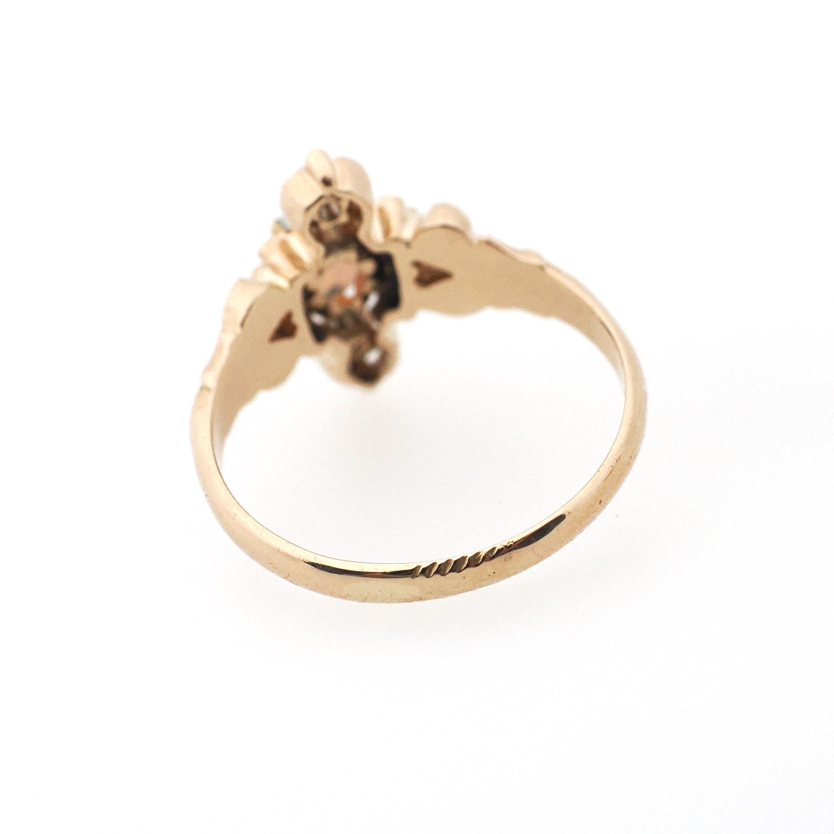 Antique Opal Ring - Victorian 10k Rose Gold Cabochon Cut .31 CT Gem - Circa 1890s Size 6 3/4 Seed Pearl Accent Fine Dainty Statement Jewelry