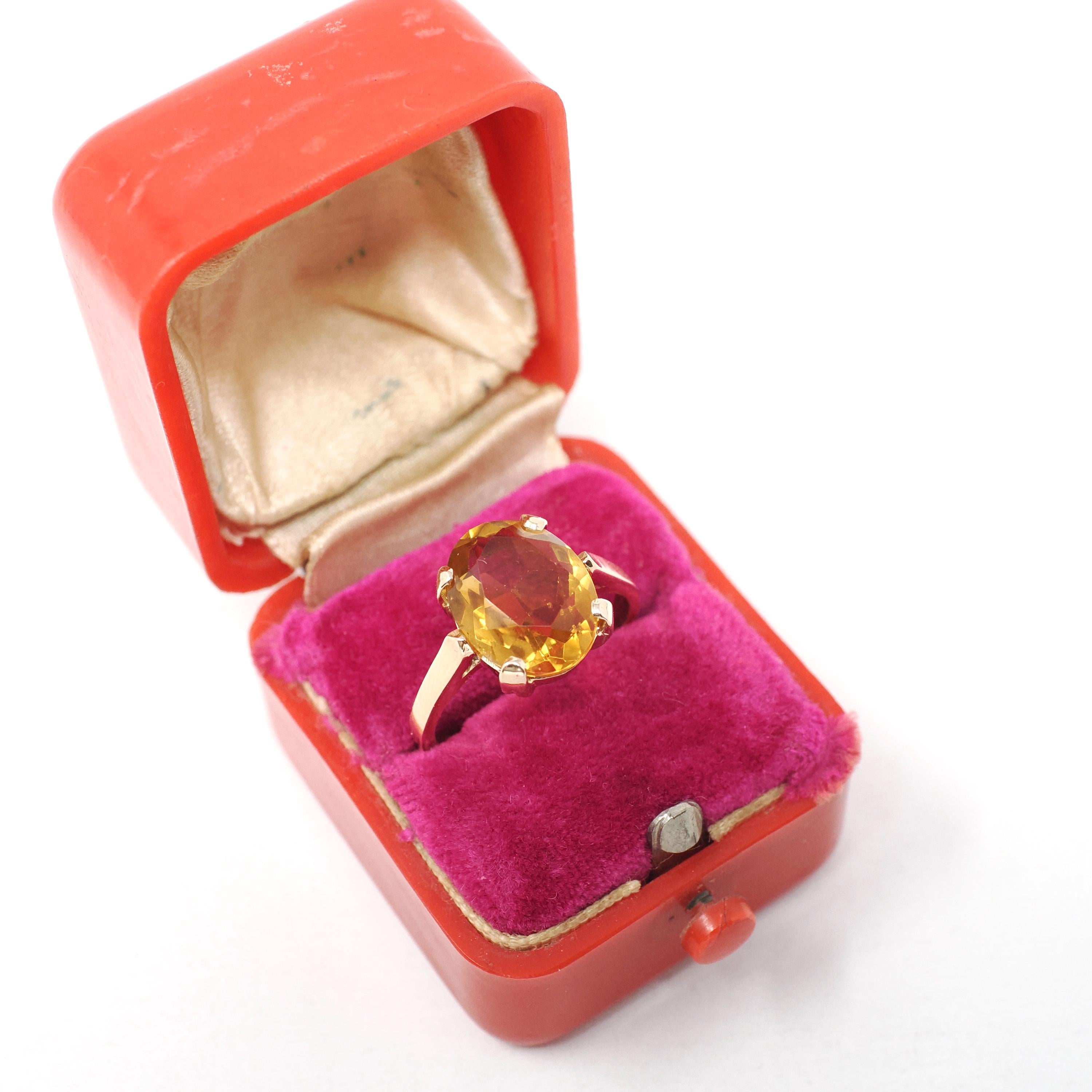 Vintage Citrine Ring - Mid Century 10k Yellow Gold Natural Oval Yellow Solitaire - Circa 1960s Era Size 6 November Birthstone Fine Jewelry