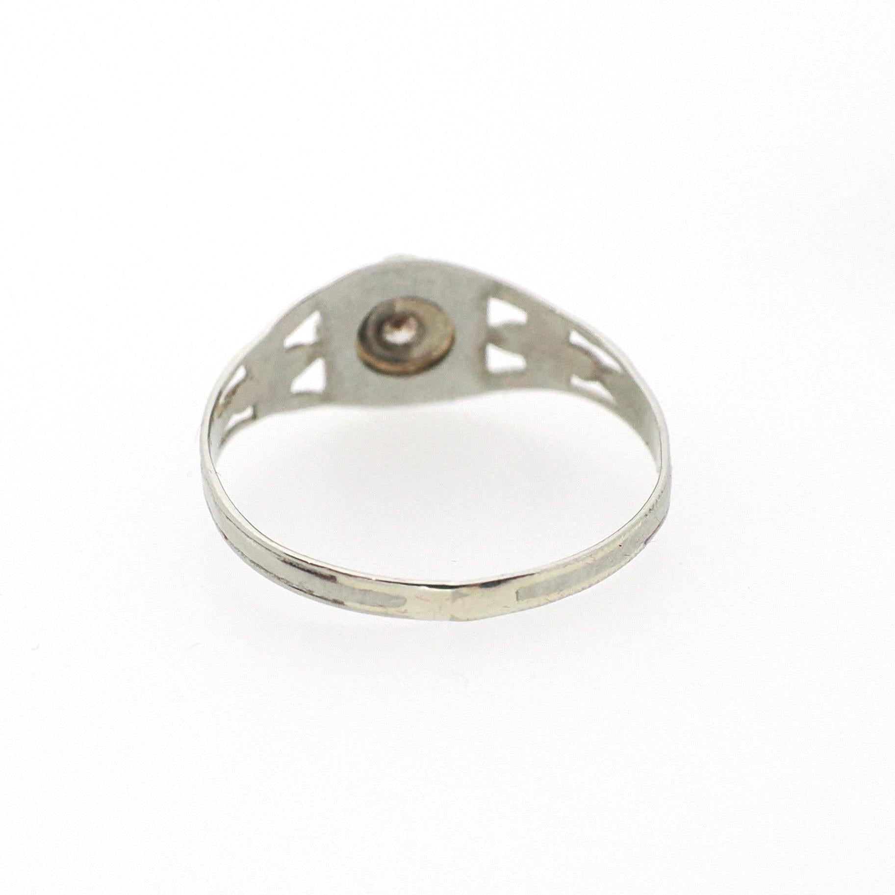 Vintage Baby Ring - Art Deco 14k White Gold Natural Diamond Flower Filigree Pinky Midi Band - Circa 1930s Era Size 2 Dainty Fine Jewelry