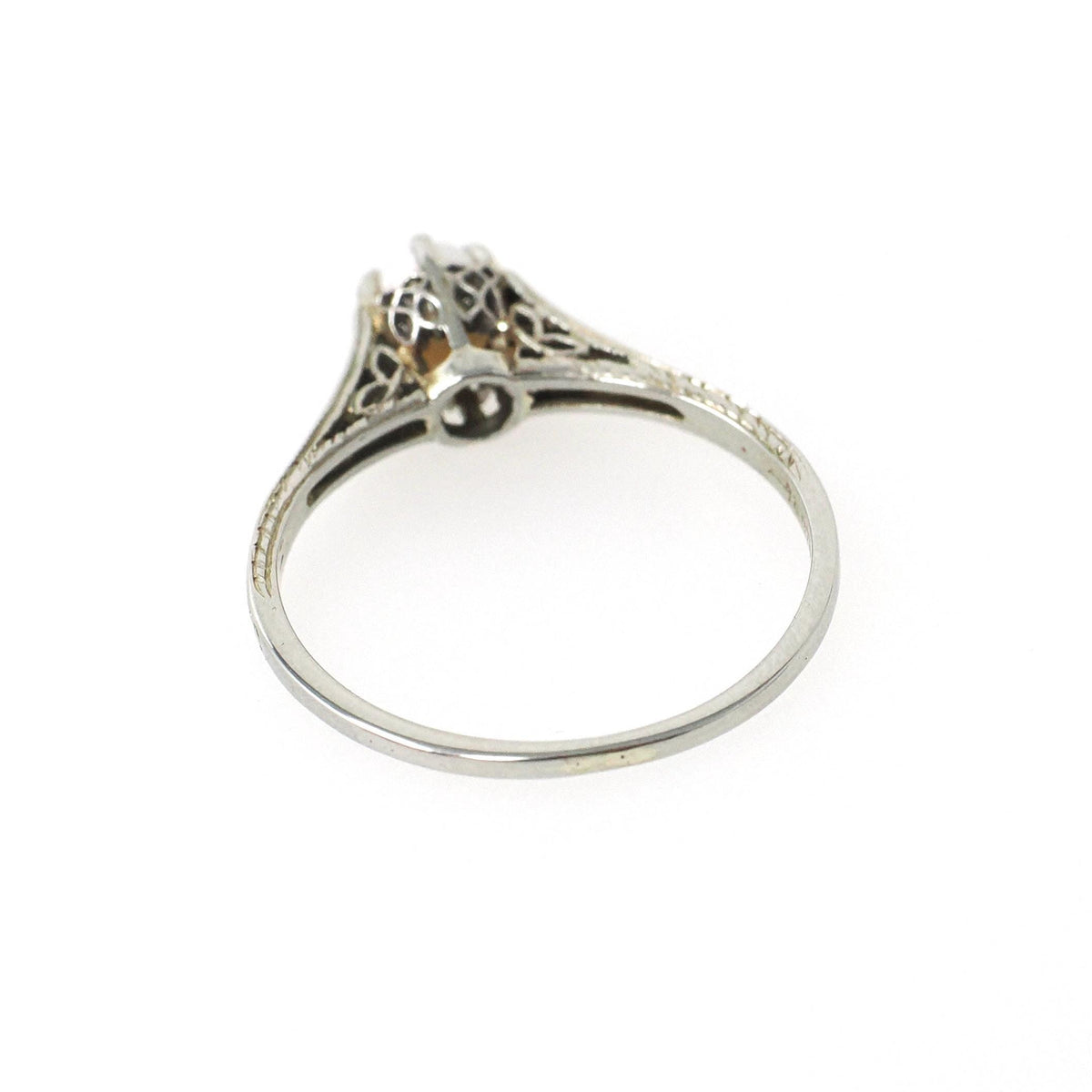Cultured Pearl Ring - Art Deco 18k White Gold Dainty Wheat Filigree Solitaire - Vintage Circa 1930s Size 4 3/4 June Birthstone Fine Jewelry