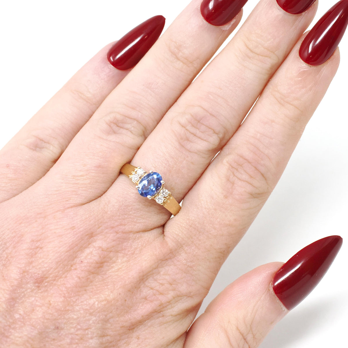 Tanzanite & Diamond Ring - Contemporary 14k Yellow Gold Oval Faceted .83 CT Gemstone - Estate 1990s Size 6 1/4 Accented Fine Modern Jewelry
