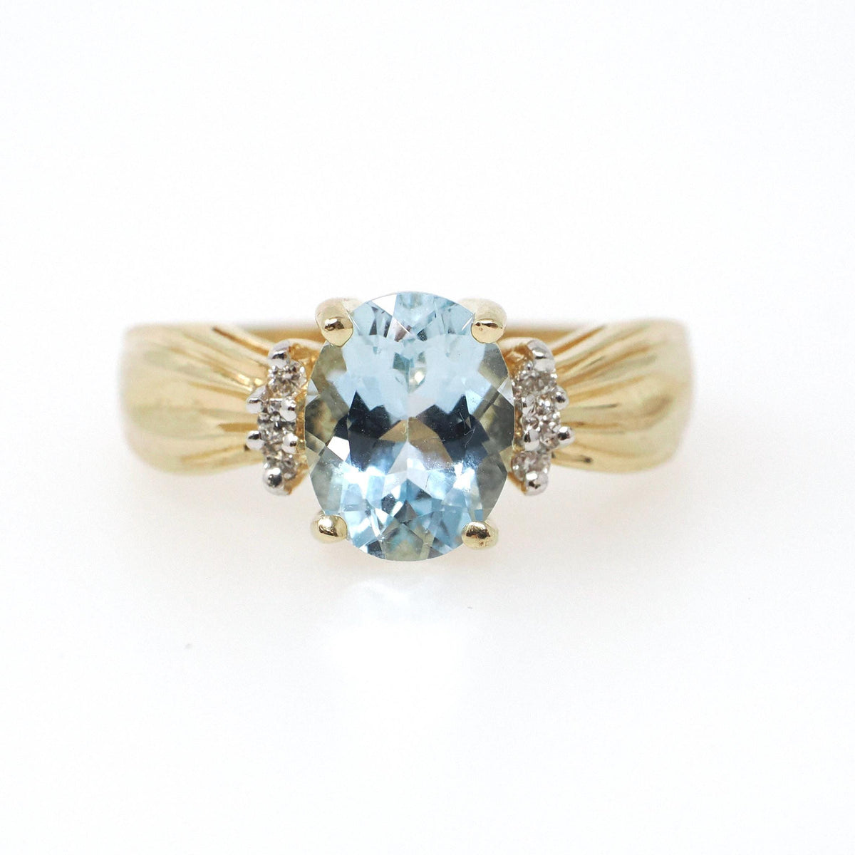 Aquamarine & Diamond Ring - Contemporary 14k Yellow Gold Oval Faceted 1.80 CT Blue Gem - Estate Circa 2000's Size 7 Fine Statement Jewelry