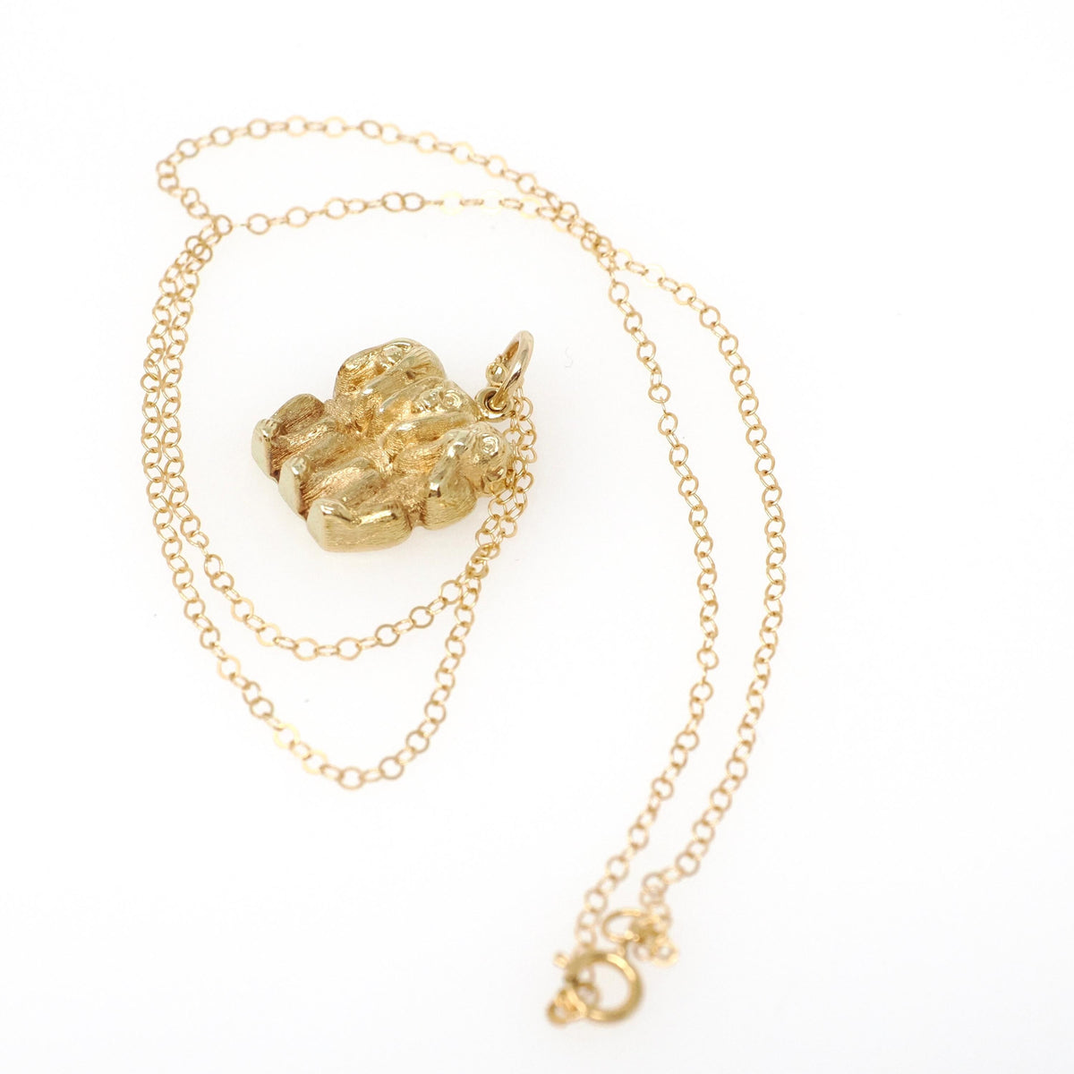 Three Wise Monkeys Charm - Vintage 14k Yellow Gold See Hear Speak No Evil Pendant Necklace - Bold Gold Estate 1980s Figural Animal Jewelry