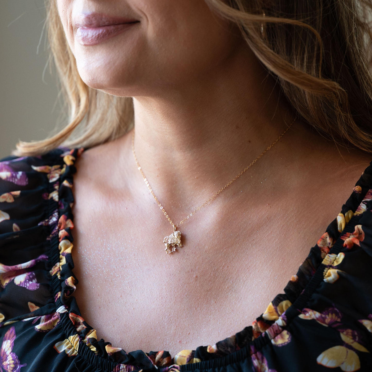 Vintage Taurus Charm - Modernist 14k Yellow Gold Figural Bull Pendant Necklace - Circa 1970s Era Astrological Fine Zodiac Earth Sign Jewelry