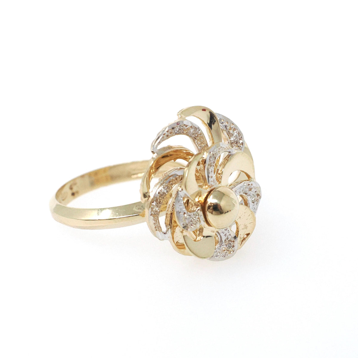 Diamond Spinner Ring - Contemporary 14k Yellow Gold Motion Kinetic Pinwheel Style - Estate .10 CTW Gemstone Size 6 3/4 Fidget Fine Jewelry