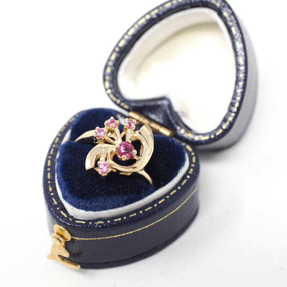 Vintage Bypass Ring - Retro 18k Yellow Gold Created Ruby & Pink Sapphire Spray - Circa 1980s Size 7 1/4 Alternative Engagement Fine Jewelry