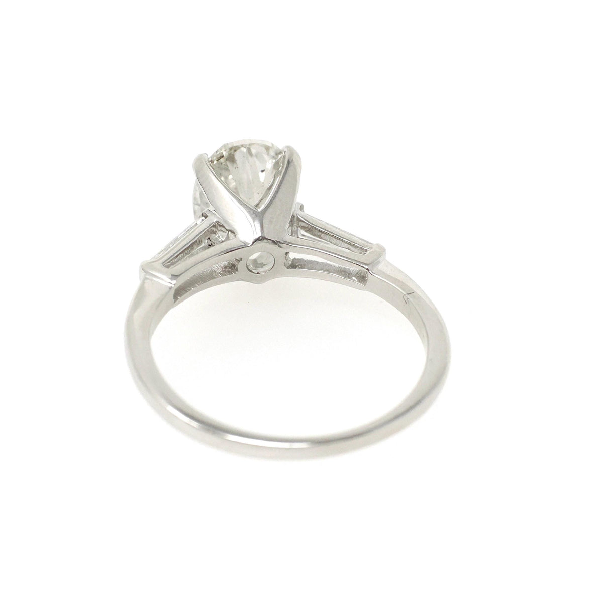 Vintage Engagement Ring - Mid Century Platinum Natural 2.24 CTW Oval & Baguette Diamonds - Circa 1960s Size 6.25 Fine Bridal Wedding Jewelry