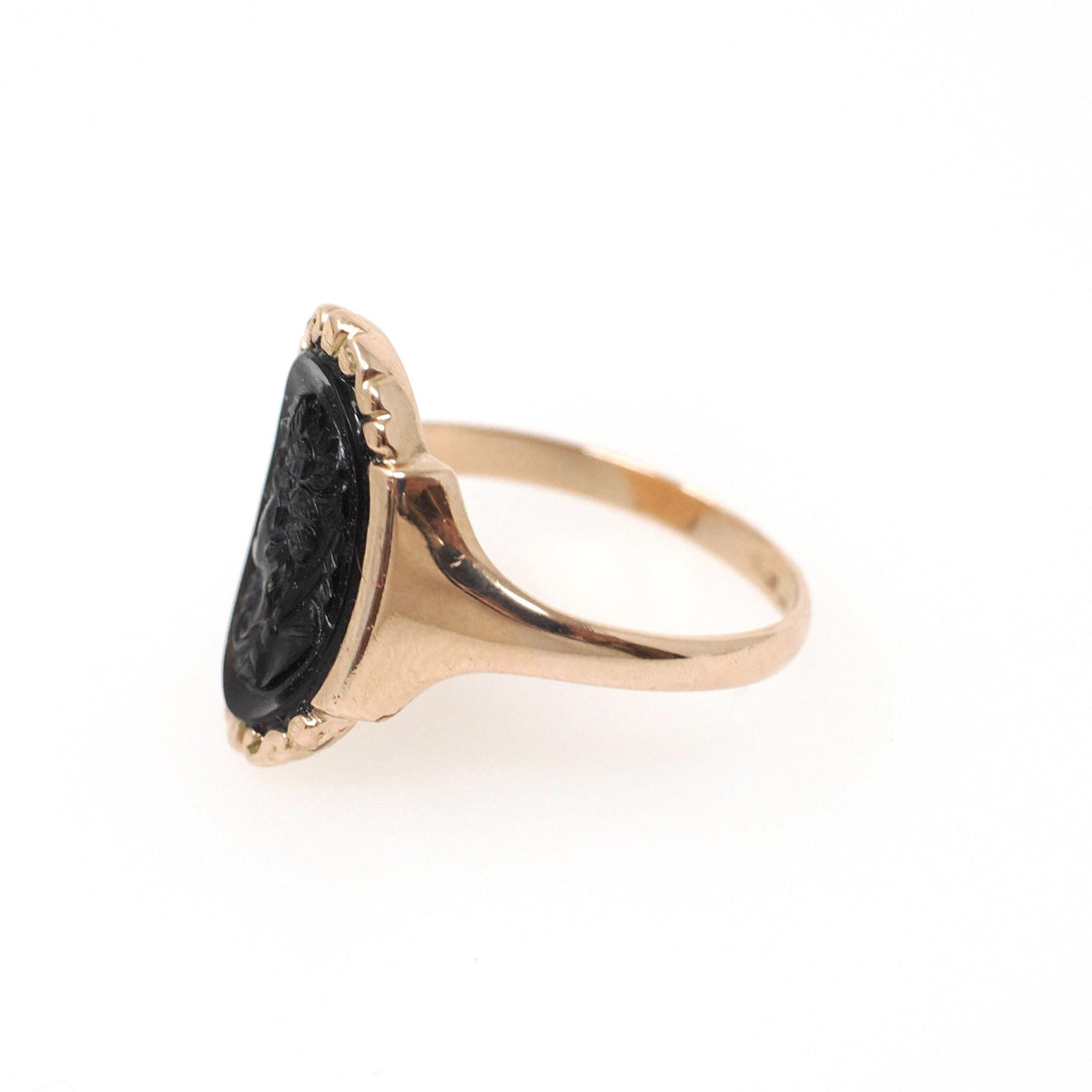 Antique Intaglio Ring - Victorian Era 10k Rosy Yellow Gold Carved Intaglio Dark Red Sard - Circa 1890s Size 7 Ladies Profile Fine Jewelry