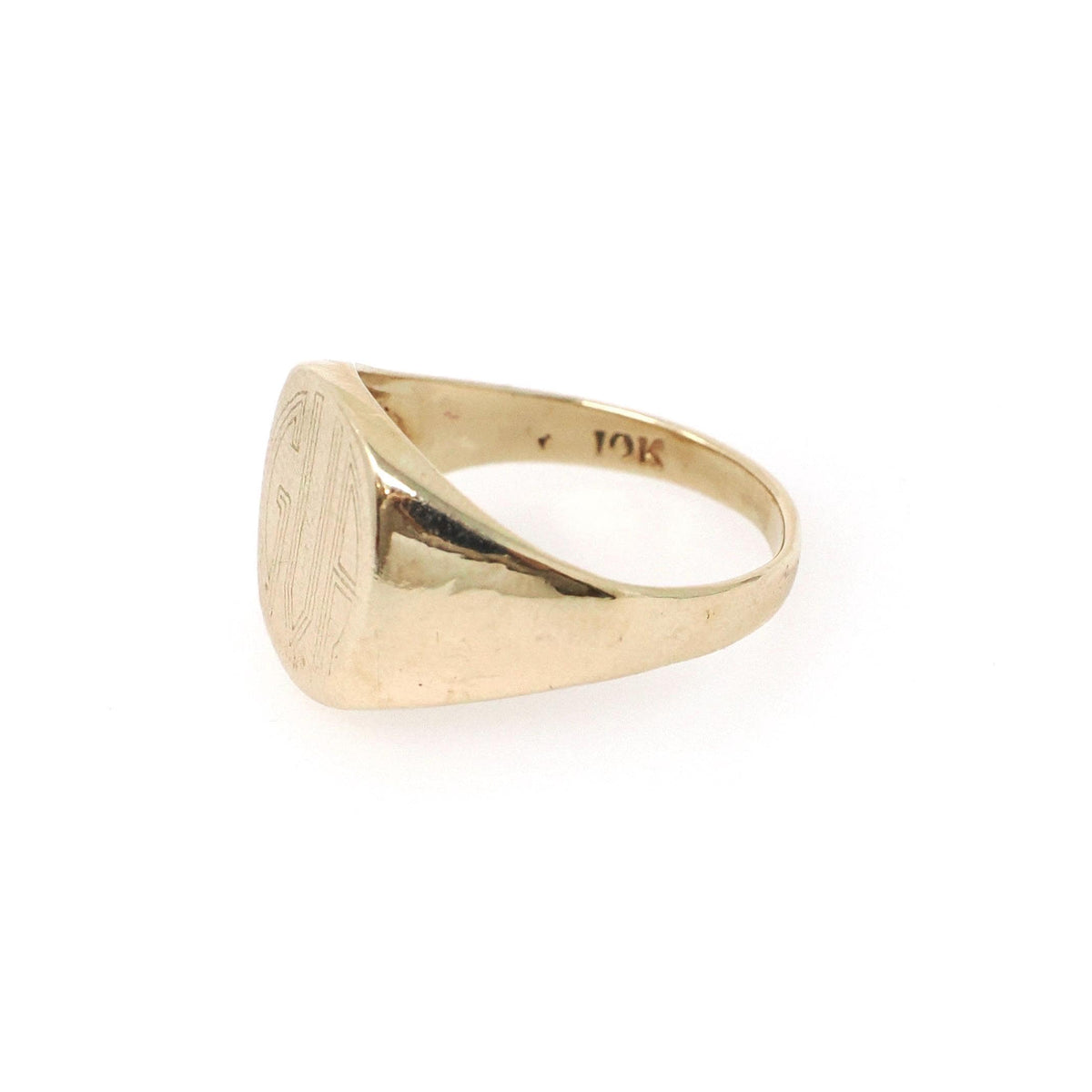 Vintage Signet Ring - Mid Century 10k Yellow Gold "GVA" Engraved Ring - Circa Early 1960s Era Size 5 1/2 Unisex Fine Statement Jewelry