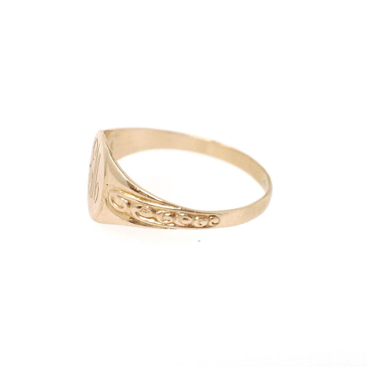 Letters "EM" Ring - Retro 10k Yellow Gold Engraved Cursive Initials - Vintage Circa 1940s Era Size 1 3/4 Pinky Midi Fine OB Baby Jewelry