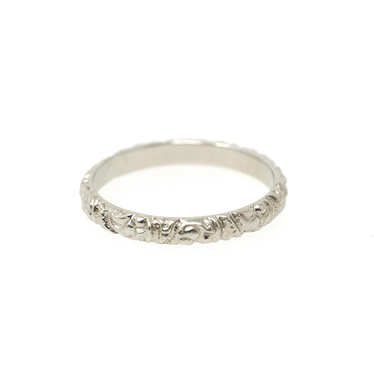Vintage Baby Band - Art Deco 14k White Gold Nature Floral Eternity Design Ring - Circa 1930s Era Size 1/2 Fine Midi Pinky Children's Jewelry