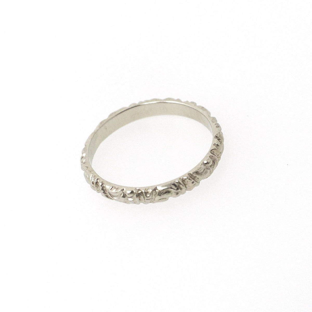Vintage Baby Band - Art Deco 14k White Gold Nature Floral Eternity Design Ring - Circa 1930s Era Size 1/2 Fine Midi Pinky Children's Jewelry