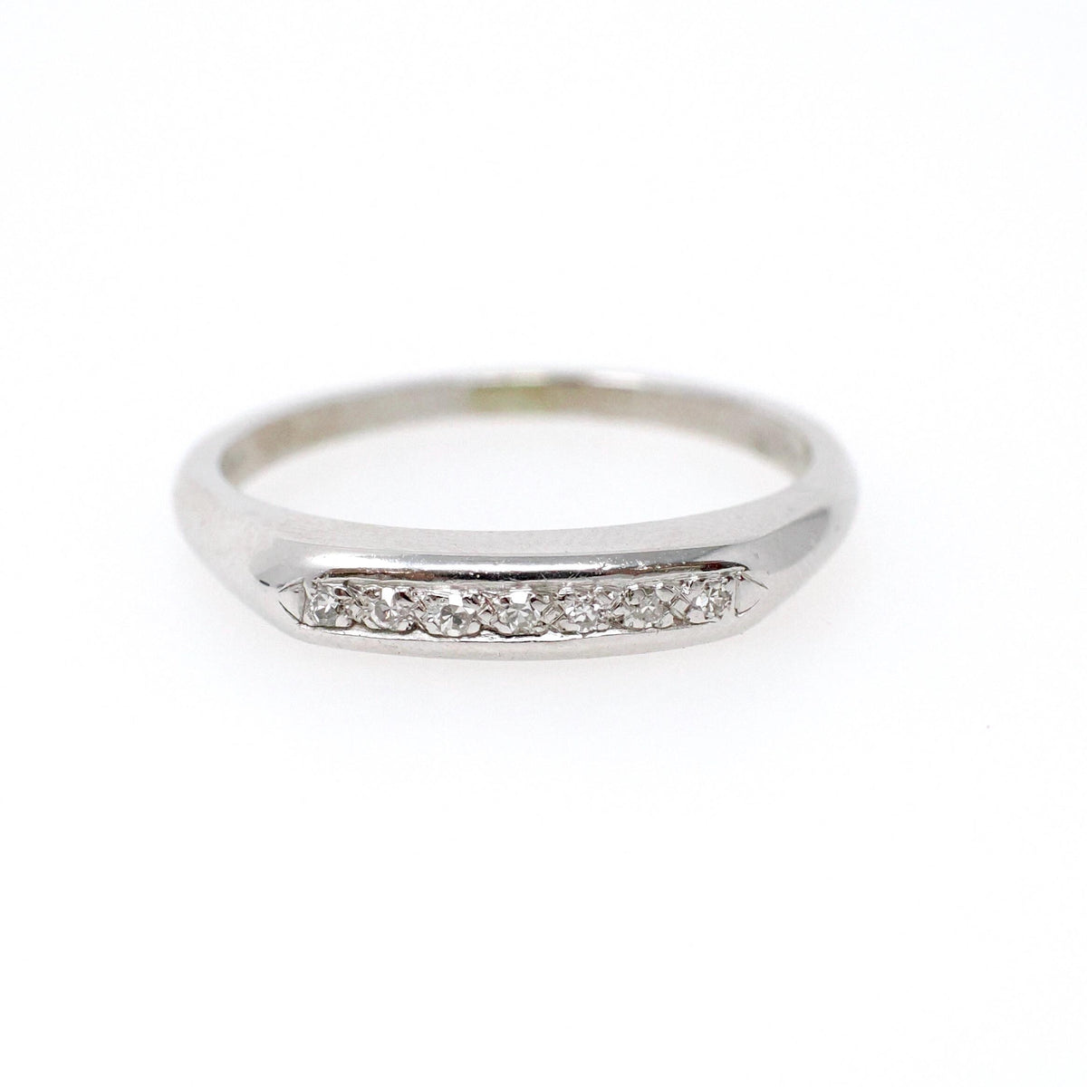 Mid Century Diamond Band - Vintage 14k White Gold .05 CTW Natural Gem Ring - Circa 1950s Era Size 5 3/4 Fine Wedding Bridal Stacking Jewelry