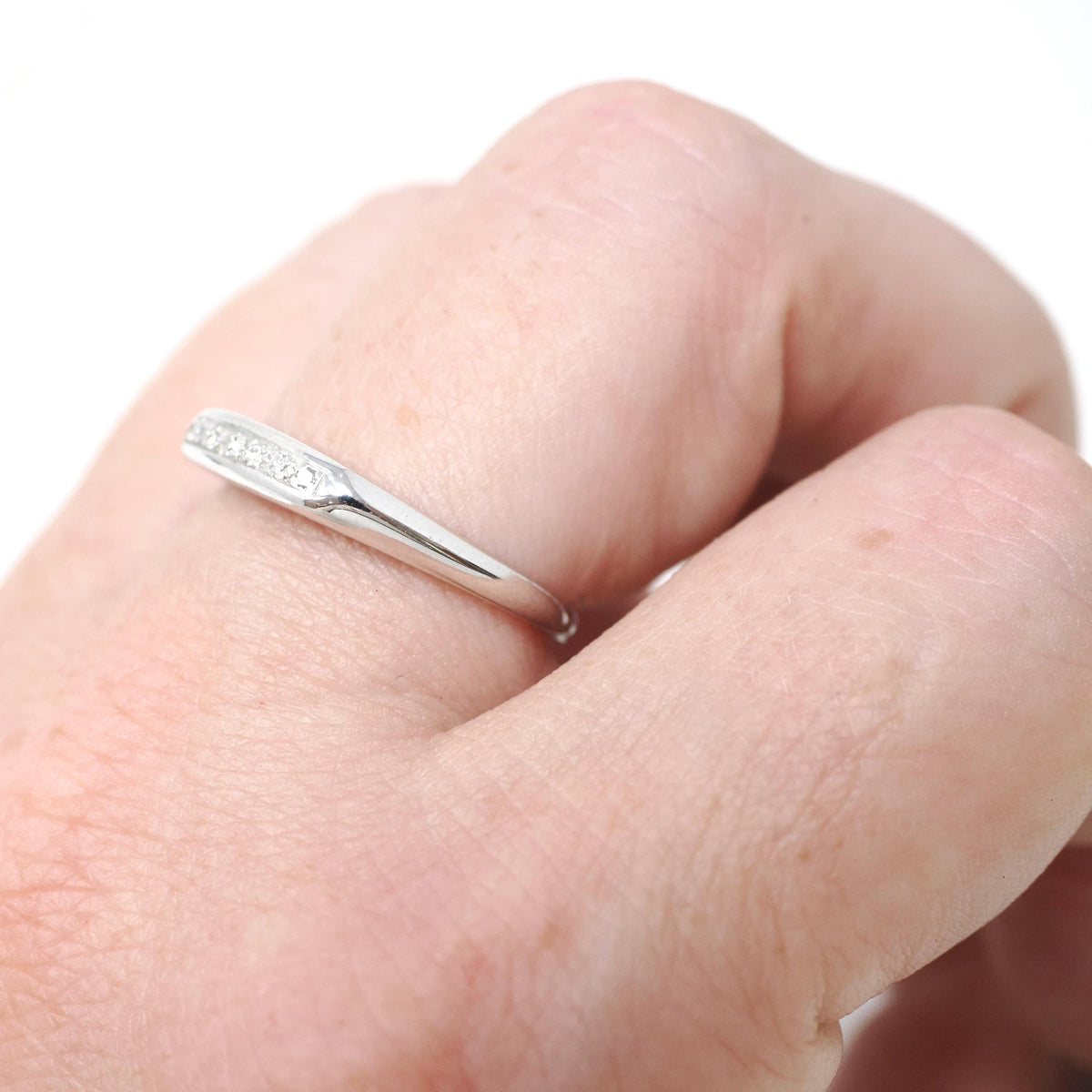 Mid Century Diamond Band - Vintage 14k White Gold .05 CTW Natural Gem Ring - Circa 1950s Era Size 5 3/4 Fine Wedding Bridal Stacking Jewelry