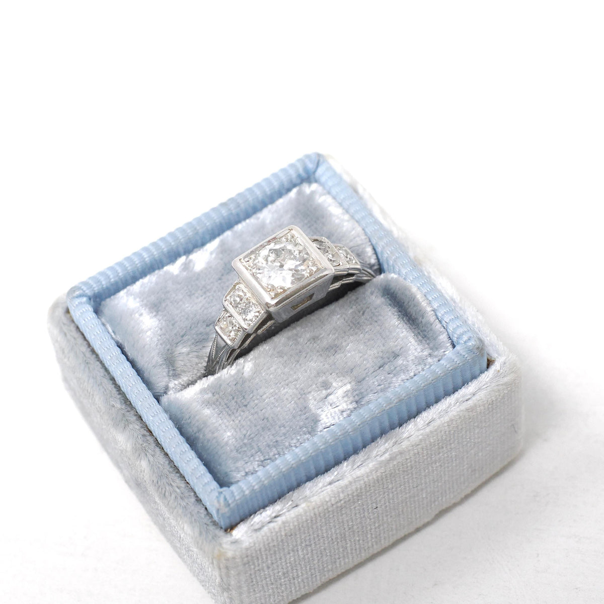 Art Deco Diamond Ring - Vintage 18k White Gold .62 CTW Old European Cut Engagement - Circa 1930s Era Size 6.5 Fine Geometric Bridal Jewelry