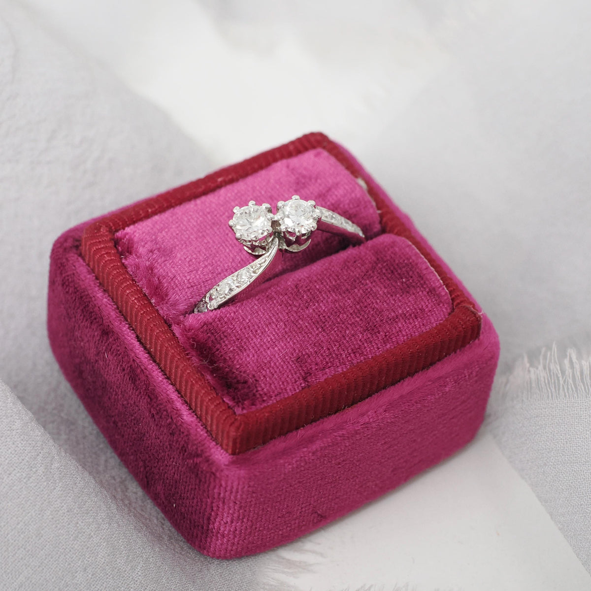 Toi Et Moi Ring - Antique 18k White Gold .56 CTW Art Deco Diamond Bypass Band - Vintage Circa 1920s Size 7 Fine Bridal Engagement Jewelry