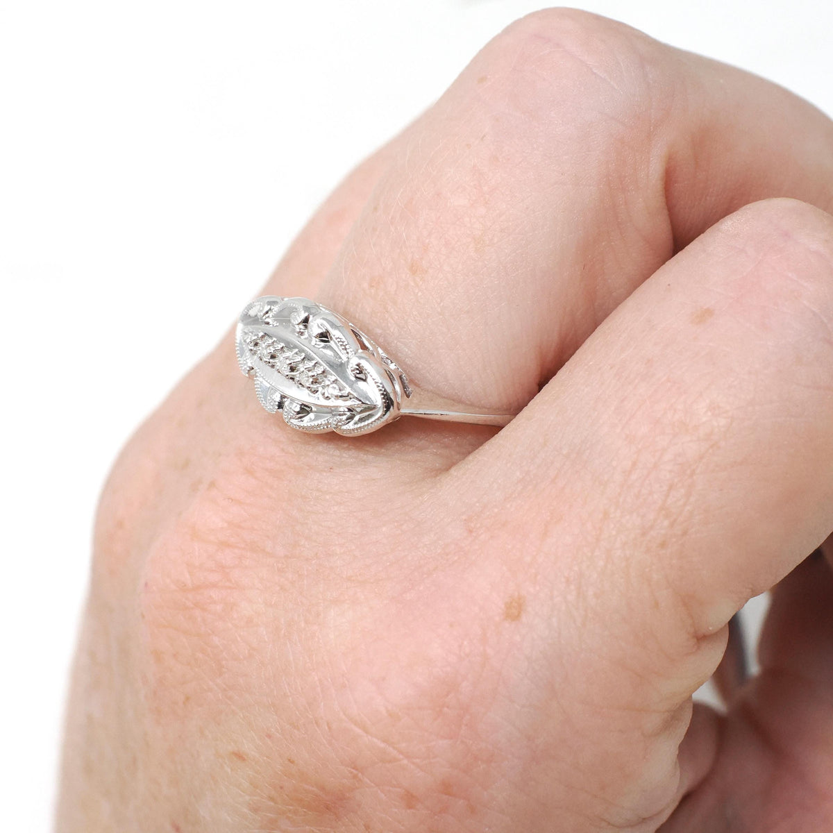 Vintage Princess Ring - Mid Century 14k White Gold Natural .02 CTW Diamonds - Circa 1950s Size 8 Sweetheart Anniversary Promise Fine Jewelry