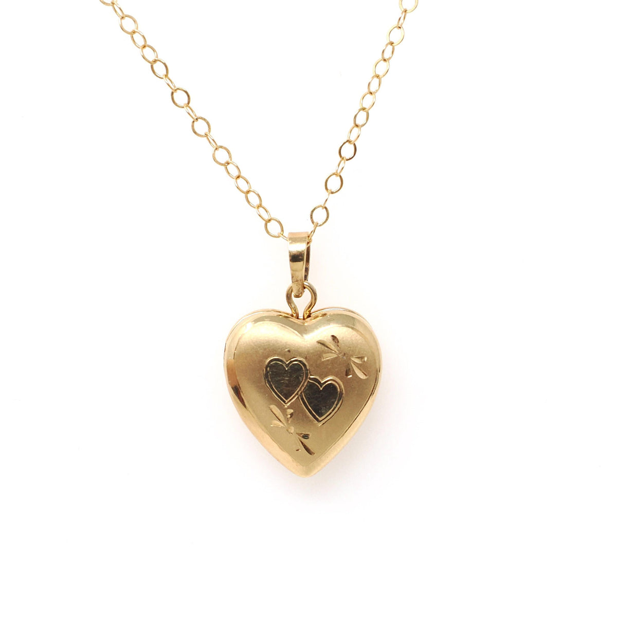 Vintage Heart Locket - Mid Century 14k Yellow Gold Double Heart Pendant Necklace - Circa 1960s Sweetheart Keepsake Photograph Fine Jewelry
