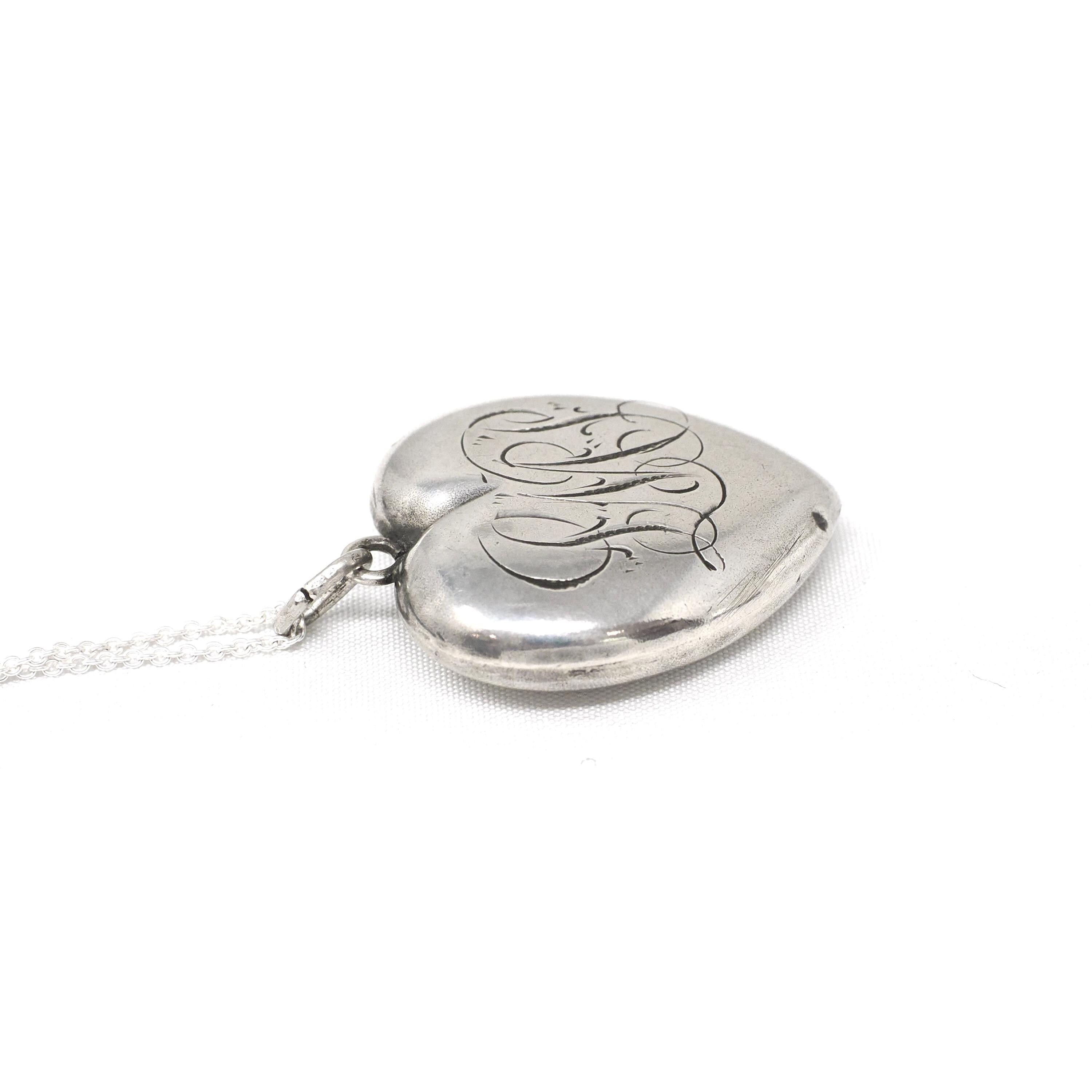 Antique Heart Pendant - Edwardian Sterling Silver Engraved Monogram "PMP" Necklace Fob Charm - Circa 1910s Era Keepsake Fine Fashion Jewelry