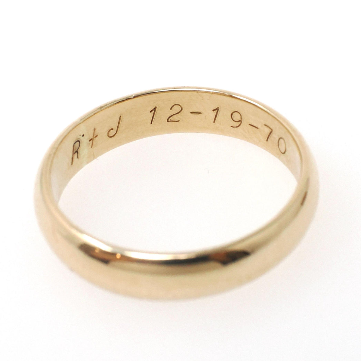 Edwardian Wedding Band - Antique 14k Yellow Gold 4.7MM Half Round Ring - Dated 1913 Size 9 1/2 Inscribed MJ R+J Bridal Fine Stacking Jewelry