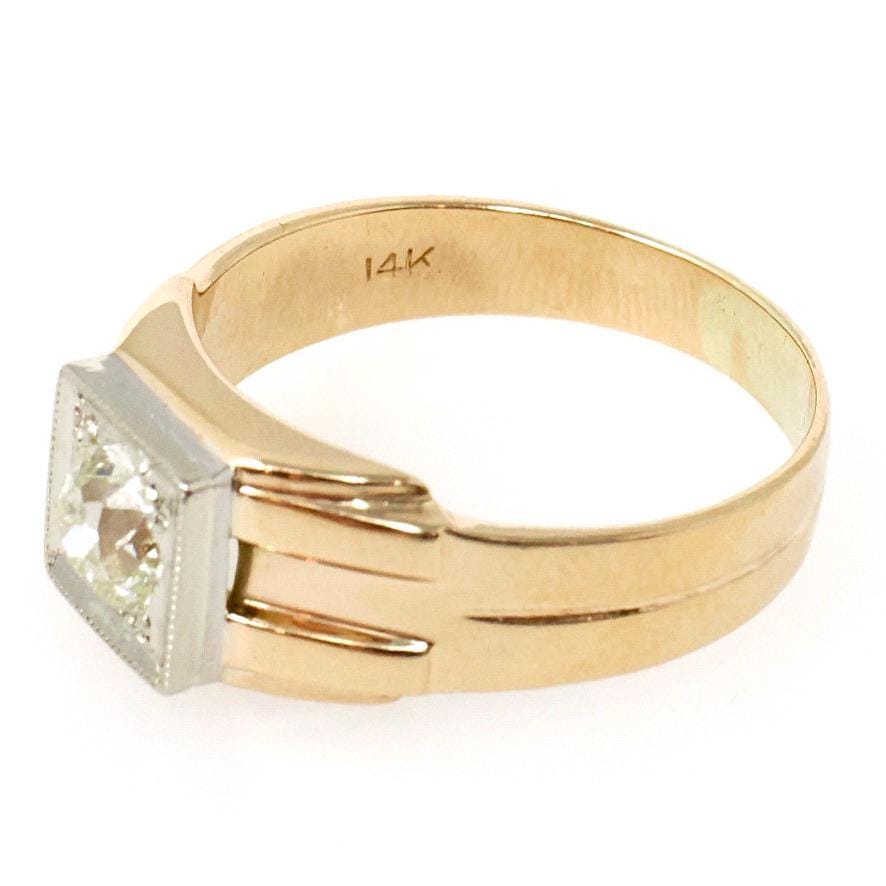 Vintage Diamond Ring - Mid Century 14k Yellow & White Gold Unisex .85 CT Engagement - Circa 1950s Era Size 11 Two Tone Wedding Jewelry