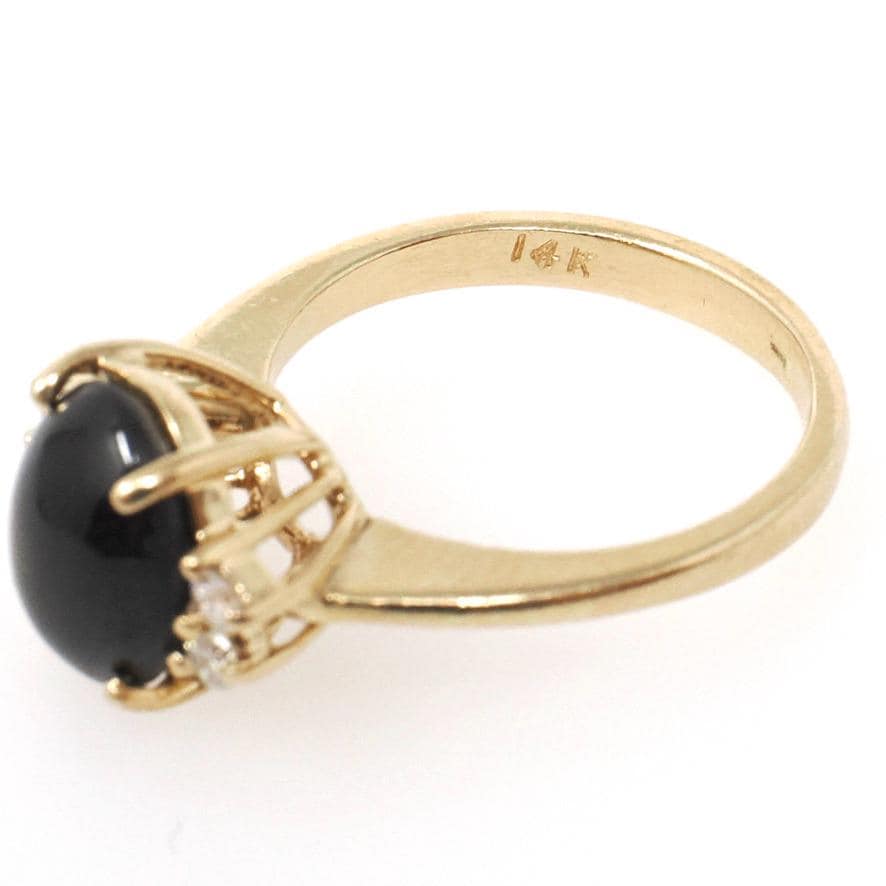 Black Star Sapphire Ring - Contemporary 14k Yellow Gold Natural 3.18 CT Gemstone - Modern Estate Circa 1990s Size 5 1/4 Diamond Fine Jewelry