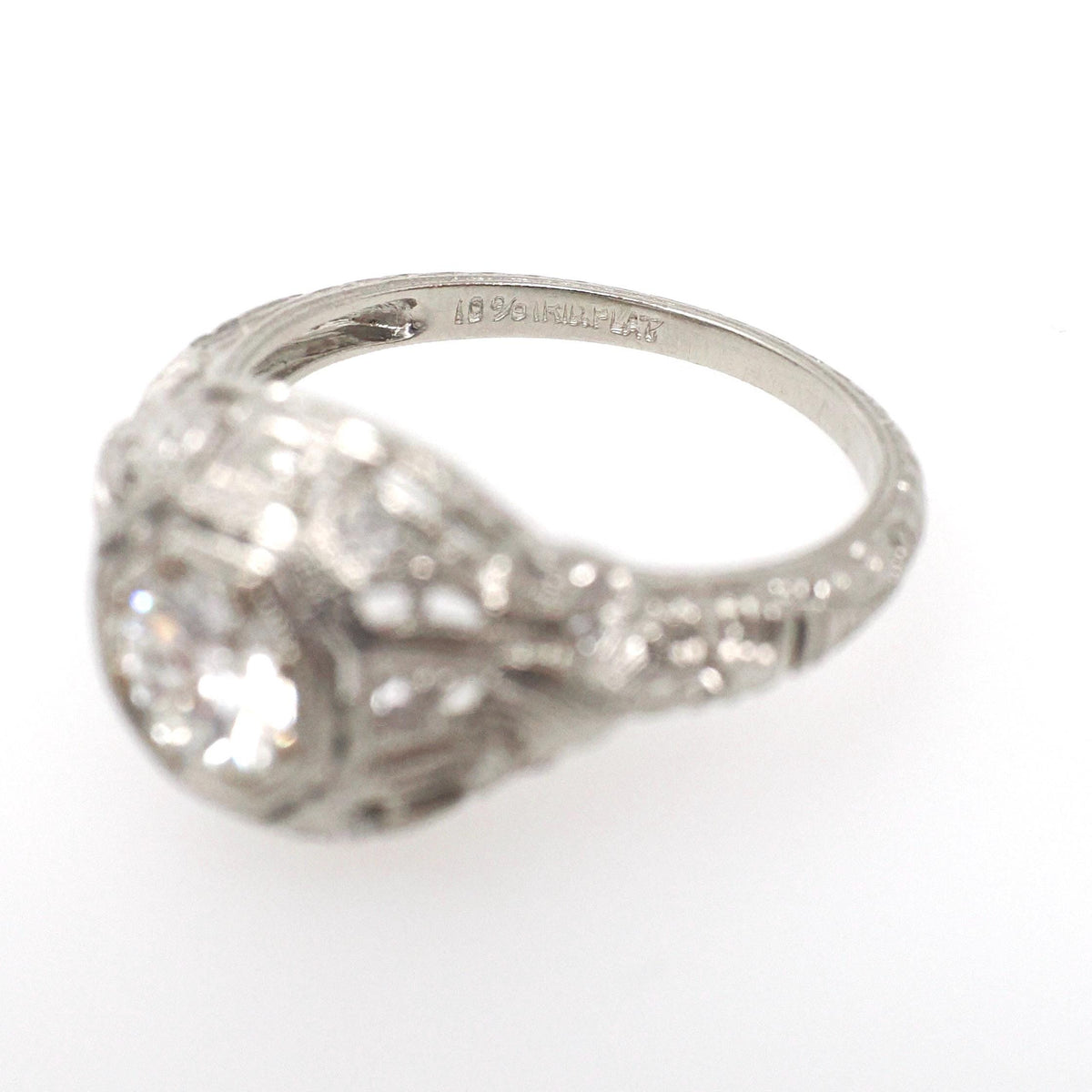 Antique Diamond Ring - Art Deco Platinum .61 CTW Octagonal Natural Gemstone Filigree Engagement - Circa 1920s Era Size 5 1/2 Fine Jewelry