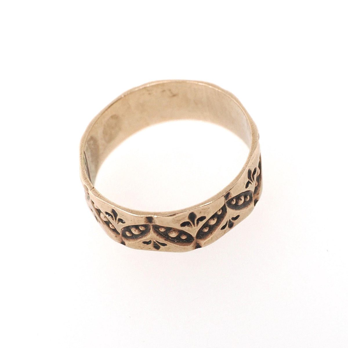 Antique Baby Band - Victorian 9k Rose Gold Engraved Pinky Midi Ring - Vintage Circa 1890s Era Size 1 1/4 Eternity Leaf Design Fine Jewelry