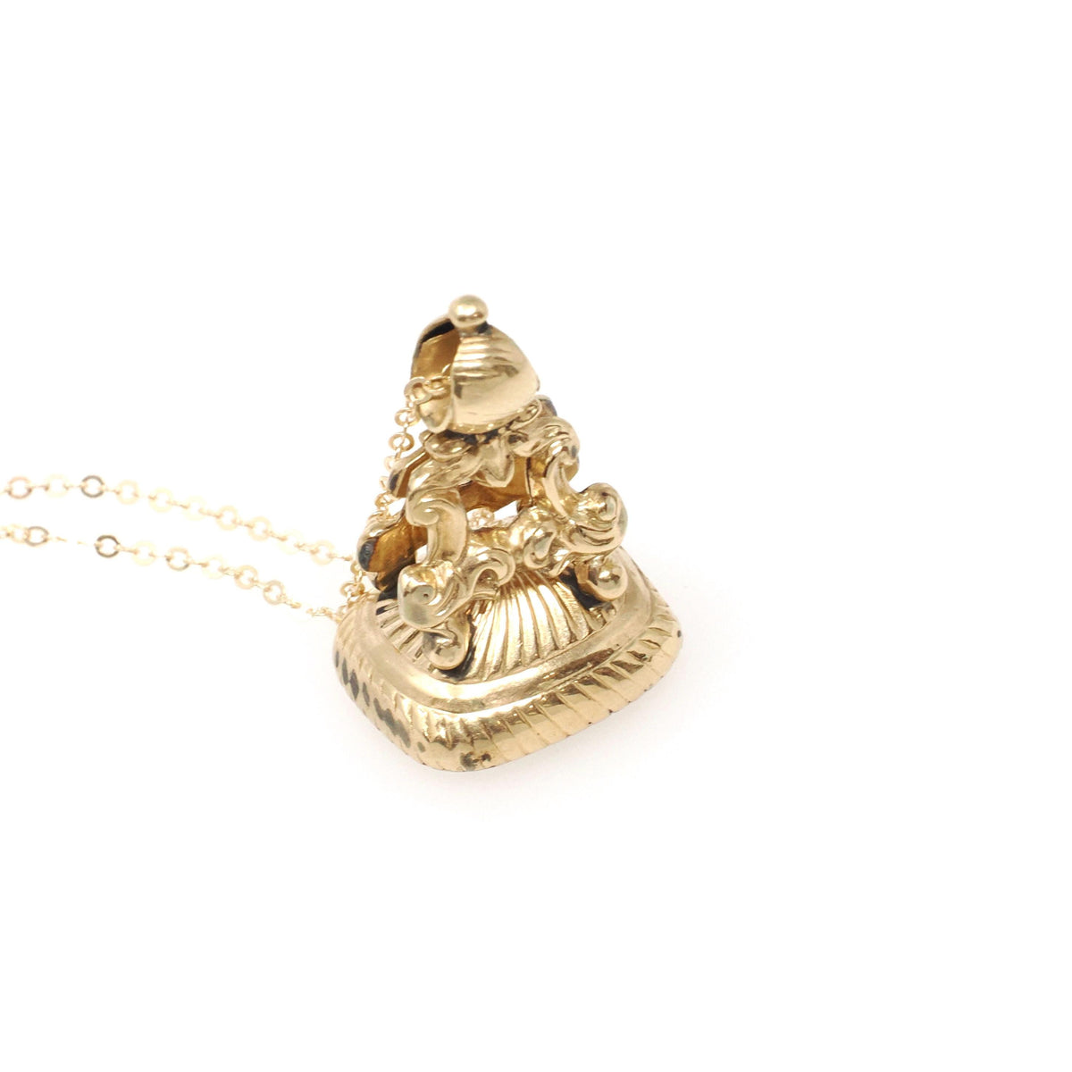 Antique Citrine Fob Necklace - Victorian Gold Filled Ornate Repousse Style Charm - Vintage Circa 1880s Era Pocket Watch Fashion Accessory