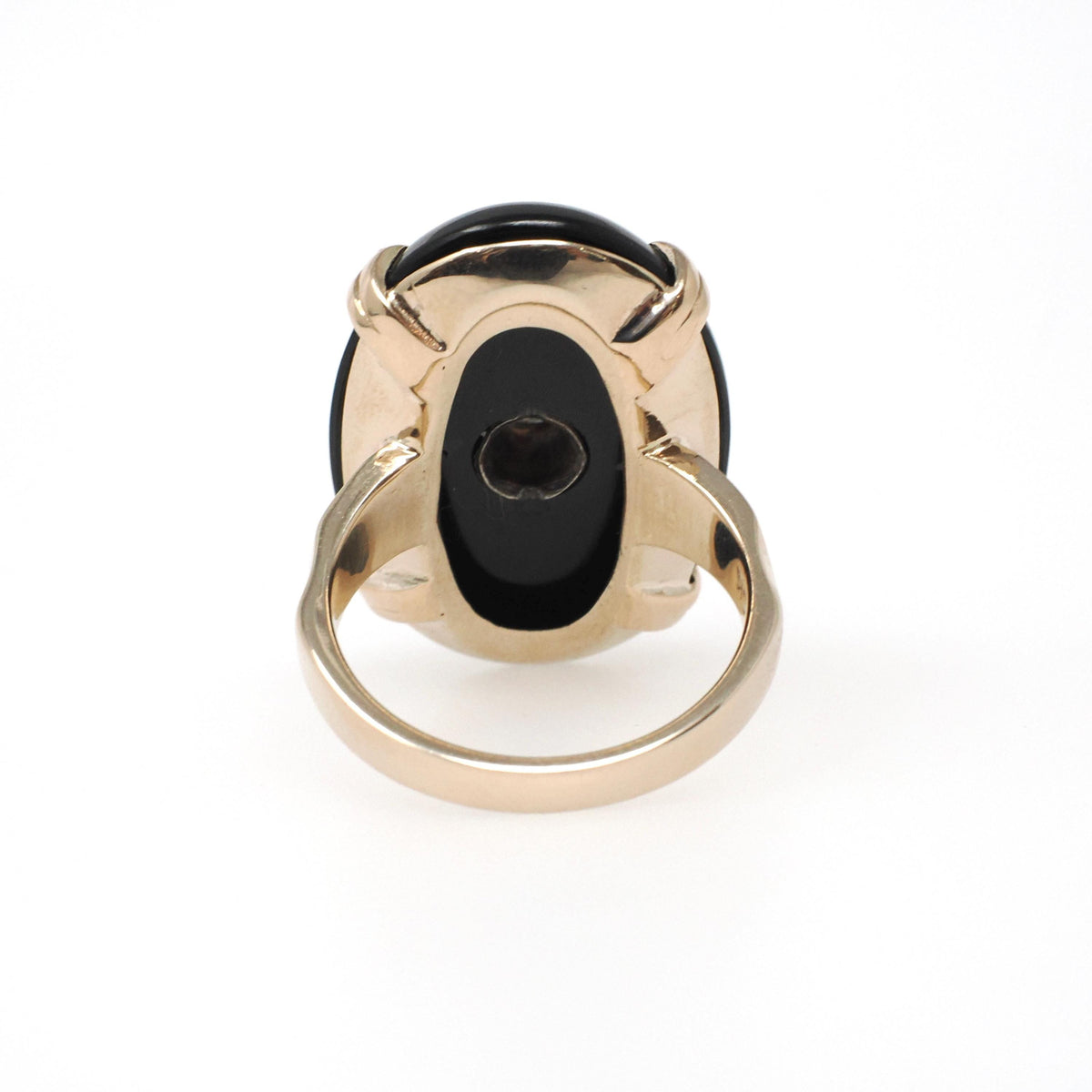 Vintage Onyx Ring - Mid Century 10k Yellow Gold Black Chalcedony & .17 CT Natural Diamond - Circa 1950s Era Size 5 Statement Fine Jewelry