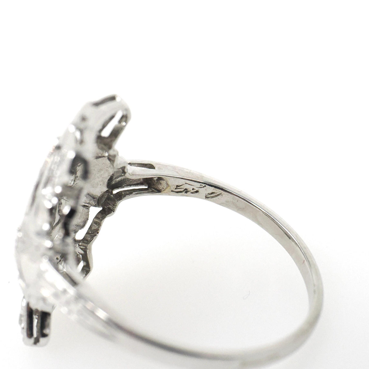 Vintage Diamond Ring - Art Deco 18k White Gold .33 CTW Natural Gemstone Shield - Circa 1930s Era Size 6 1/4 Statement Fine Bridal Jewelry