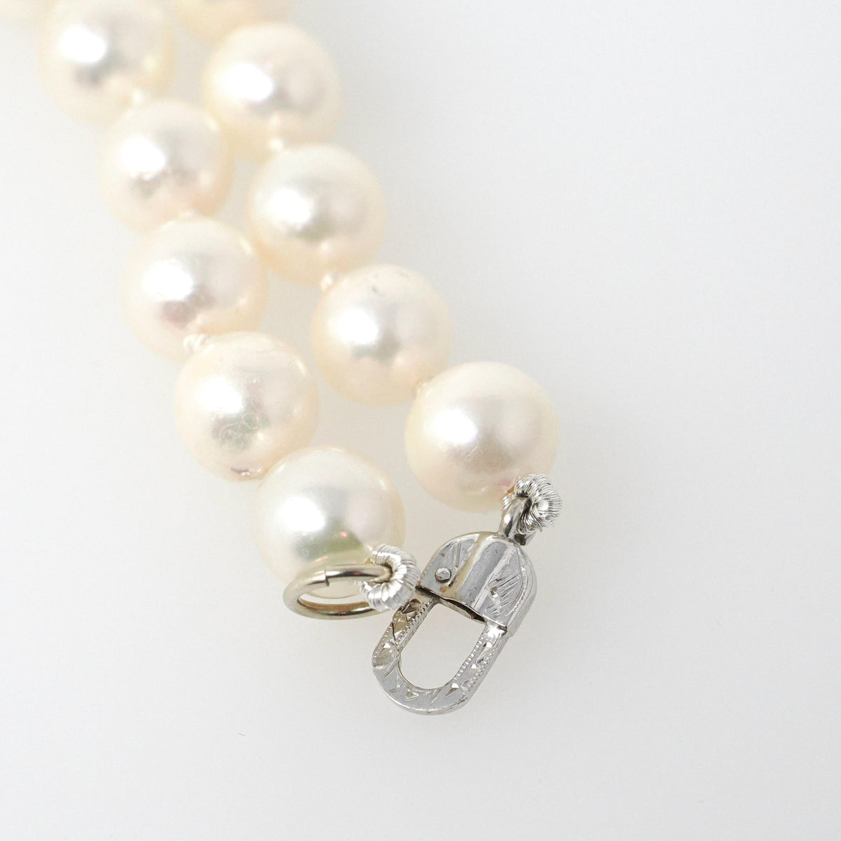 Cultured Pearl Bracelet - Art Deco 14k White Gold 7.5 MM Organic Gem Knotted Strand - Vintage Circa 1930s Era Fashion Accessory Fine Jewelry