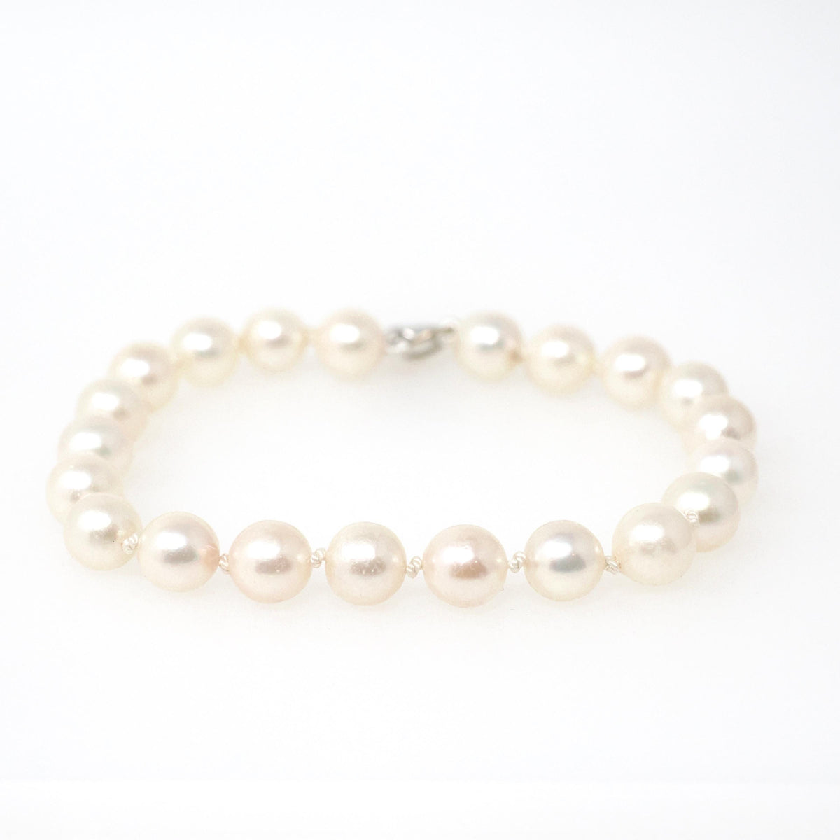Cultured Pearl Bracelet - Art Deco 14k White Gold 7.5 MM Organic Gem Knotted Strand - Vintage Circa 1930s Era Fashion Accessory Fine Jewelry