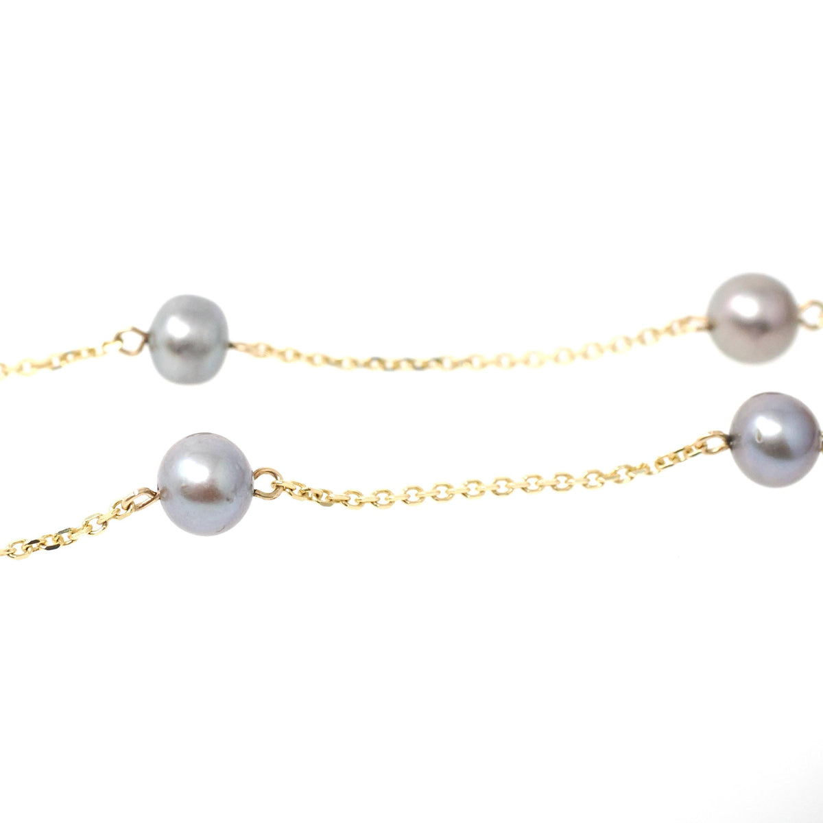 Cultured Pearl Necklace - Contemporary 14k Yellow Gold Stationary Dainty Cable Link Chain - Estate Circa 2000's Era 16" Fine Y2K Jewelry