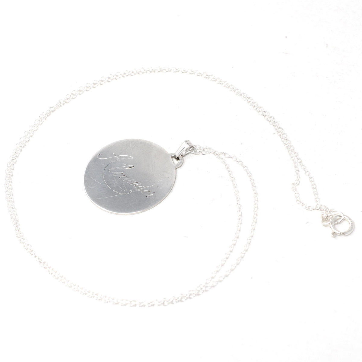 Vintage Love Token - Mid Century Sterling Silver Engraved Name Alexander Charm Necklace - Circa 1950s Era Engravable Disc Fashion Jewelry