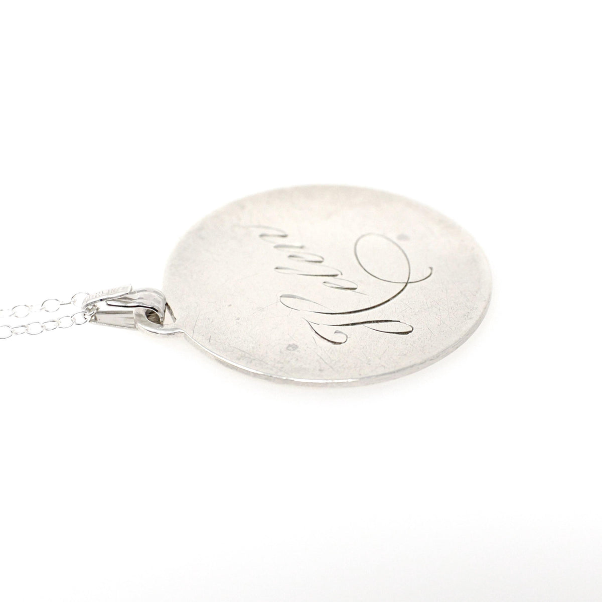 Vintage Love Token - Mid Century Sterling Silver Engraved Name Helen Charm Necklace - Circa 1950s Era Engravable Disc Fashion Jewelry